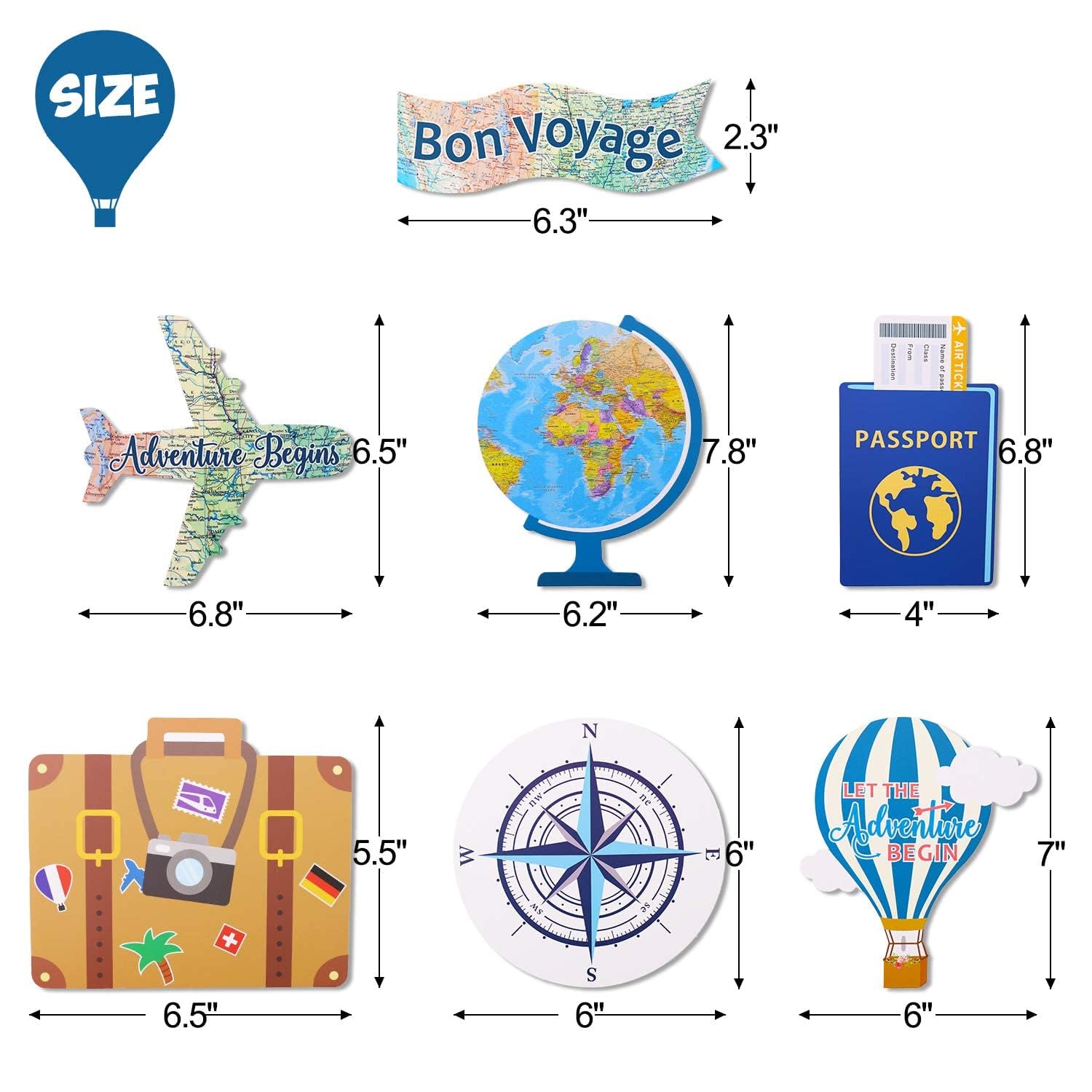 Travel Theme Centerpiece Sticks Set of 21- Adventure Awaits & Bon Voyage Party Decorations, World Map Table Centerpieces for Around the World