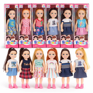 12 Pack Little Girls Party Favors Dolls - 5" Small Toddler Figures with Outfits, Dollhouse Size Pretend Play Set, Bulk Bundle Kids Toys Party Favors