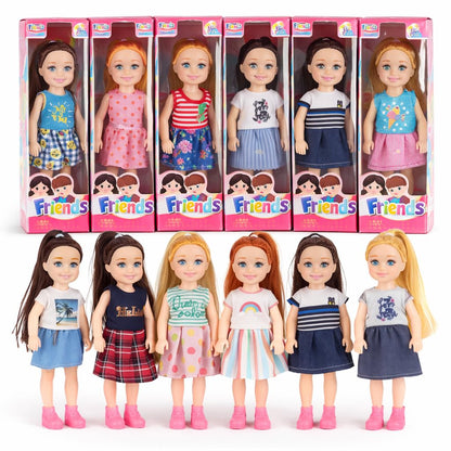 12 Pack Little Girls Party Favors Dolls - 5" Small Toddler Figures with Outfits, Dollhouse Size Pretend Play Set, Bulk Bundle Kids Toys Party Favors