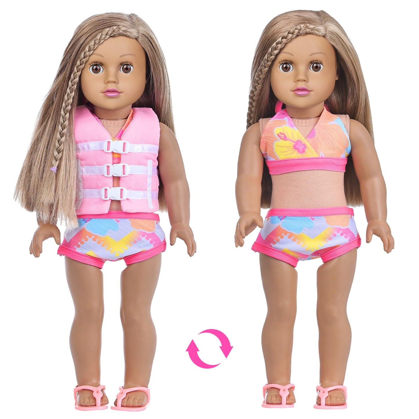 18 Inch Girl Doll Clothes and Accessories Swimming Poor Play Set Fit 18 inch Girl Dolls ,Including Swimwear Shoes Sunglasses Swimming Ring Towel etc.