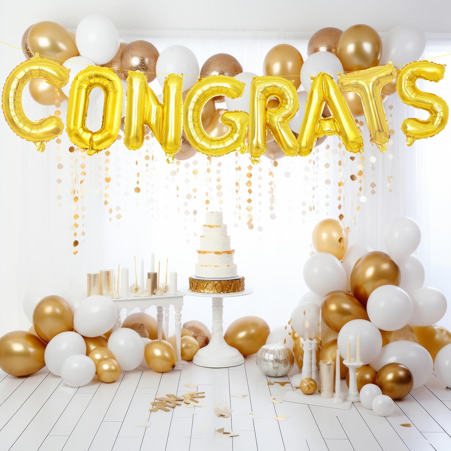 16 Inch Gold 'CONGRATS' Balloon Banner - Congratulations Foil Mylar Letter Balloons Decorations for Graduation, Proms, Engagements, Weddings Party
