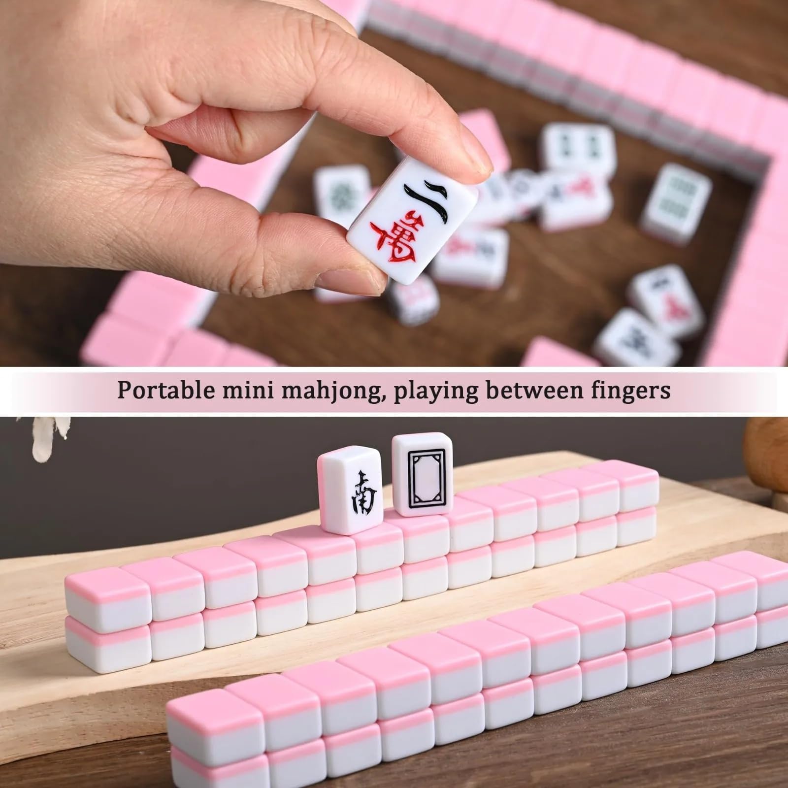 SiyphuNing Mini Mahjong Set ???? Waterproof Chinese Majiang 144 Melamine Tiles 0.94"(24MM) with Portable Travel Handbag Complete Mahjong Game Set Mah