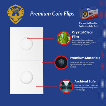 Coin Shield 50 Large Dollar 2x2 Cardboard Coin Flips with Mylar Windows Archival Safe