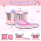 AKEYDIY Bounce House for Kids, Pastel Bouncer with Slide, Pink Inflatable Jumping Bouncy Castle for Birthday Party Gifts Outdoor & Indoor, UL Blower