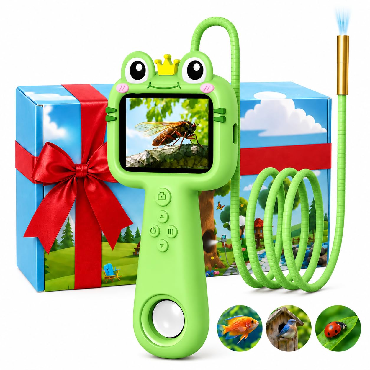 Qvireno Kids Toy Borescope Camera with Light, 2.4" 1080P Outdoor STEM Toy