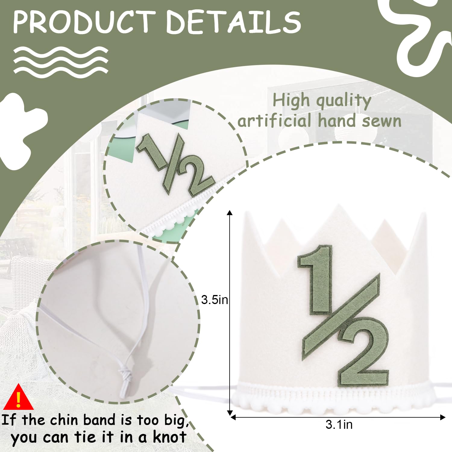 HIKLO Half Birthday Crown - 6 Months Crown Hat for Baby Boy/Girl, 1/2 Birthday Cake Smash Photo Props, Half Way Outfits for Baby (Green Half Birthday
