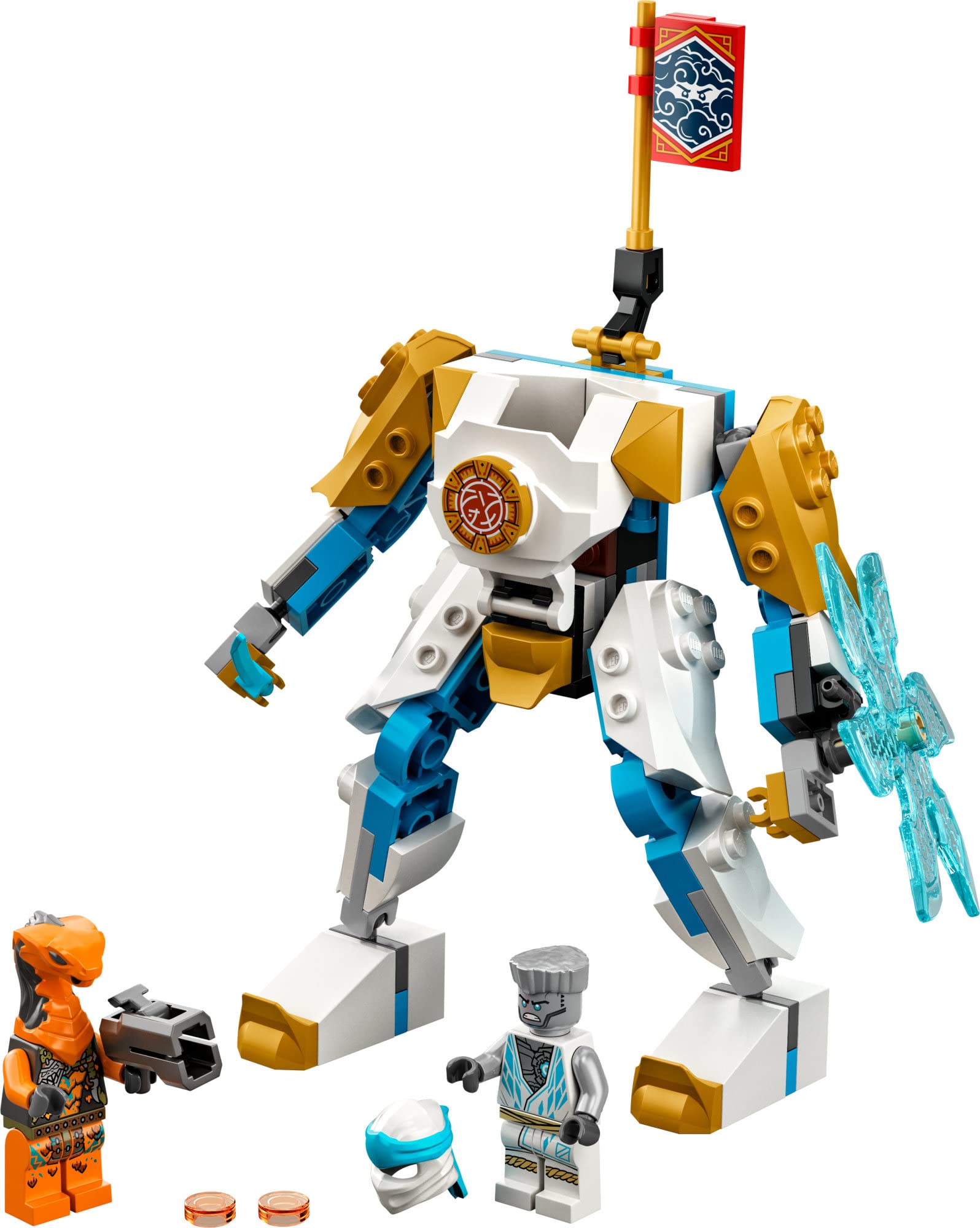 LEGO NINJAGO Zane’s Power Up Mech EVO Action Figure with Cobra Snake and Zane Minifigure, 71761 Collectible Mission Banner Series, Ninja Toys for Kids