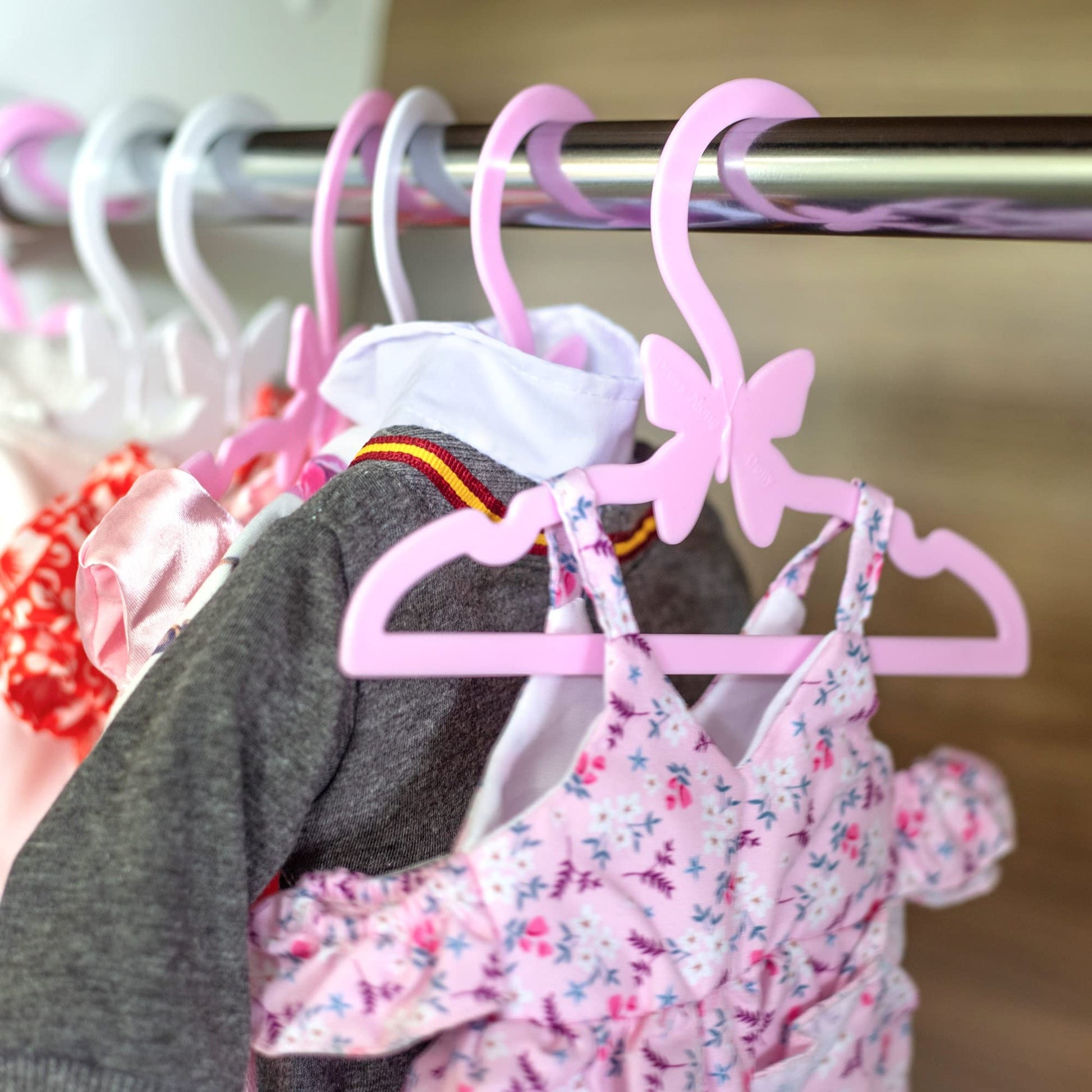 Doll Clothes Hangers for 18" Dolls -Set of 12 White Butterfly Hangers- Unique Design Compatible w American Girl Outfit Accessory Coat Hangers, Holds