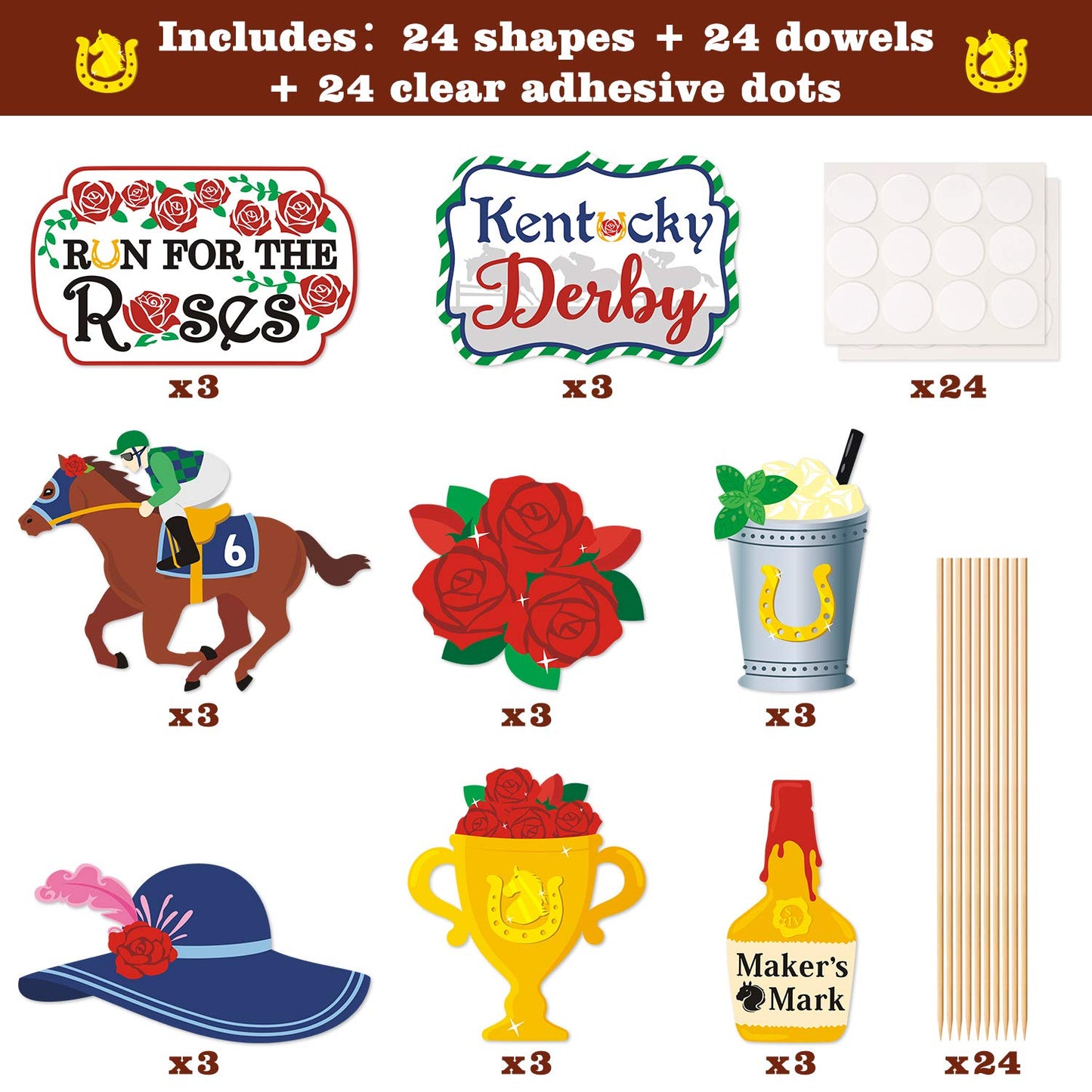 Kitticcino Derby Day Party Supplies Centerpieces Sticks Talk Derby to Me Table Toppers for Horses Race Birthday Party Horse Themed Party Decorations