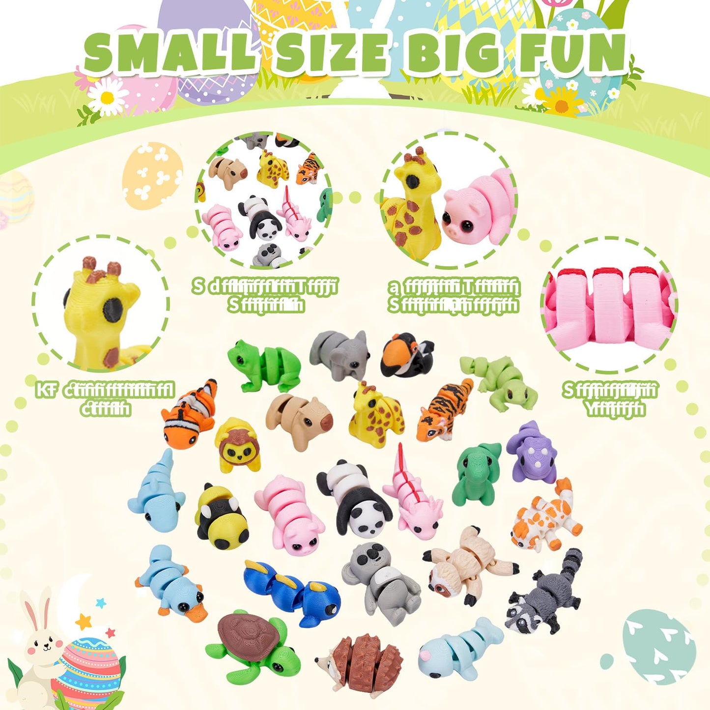 Cessfle Mini 3D Printed Animals Easter for Easter Basket Stuffers, 3D Printed Party Favors Classroom School Prize Rewards Gifts Exchange for Kids Boys