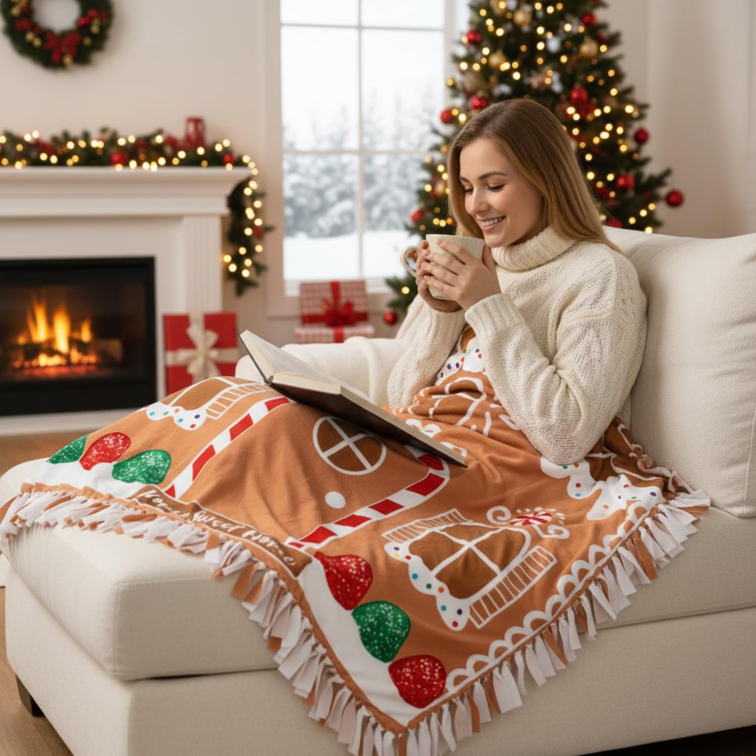 Fun Express 54" x 54" Gingerbread House Fleece Tied Throw Craft Kit - Makes 1
