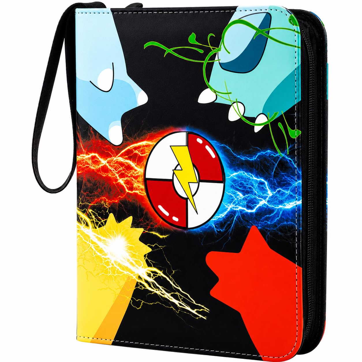 Trading Card Binder 4 Pocket, Holds 400 Cards with 50 Removable Sleeves, PU material and Waterproof,3 Ring Zipper Card Binder, Card Album for TCG