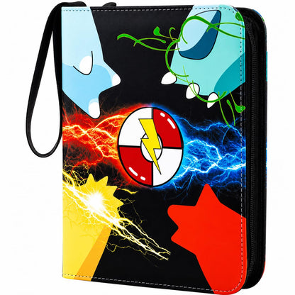 Trading Card Binder 4 Pocket, Holds 400 Cards with 50 Removable Sleeves, PU material and Waterproof,3 Ring Zipper Card Binder, Card Album for TCG