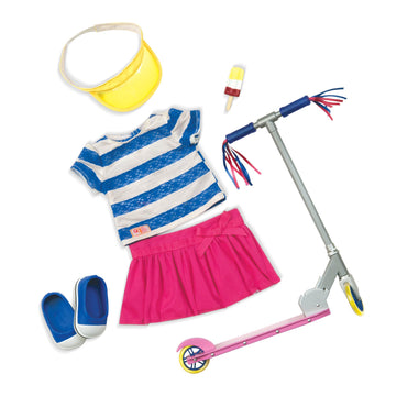 Our Generation - 18-Inch Doll Clothes - Cute to Scoot Deluxe Scooter Outfit - Fashion Clothes & Accessories, Includes Scooter,Pretend Play, for 3+