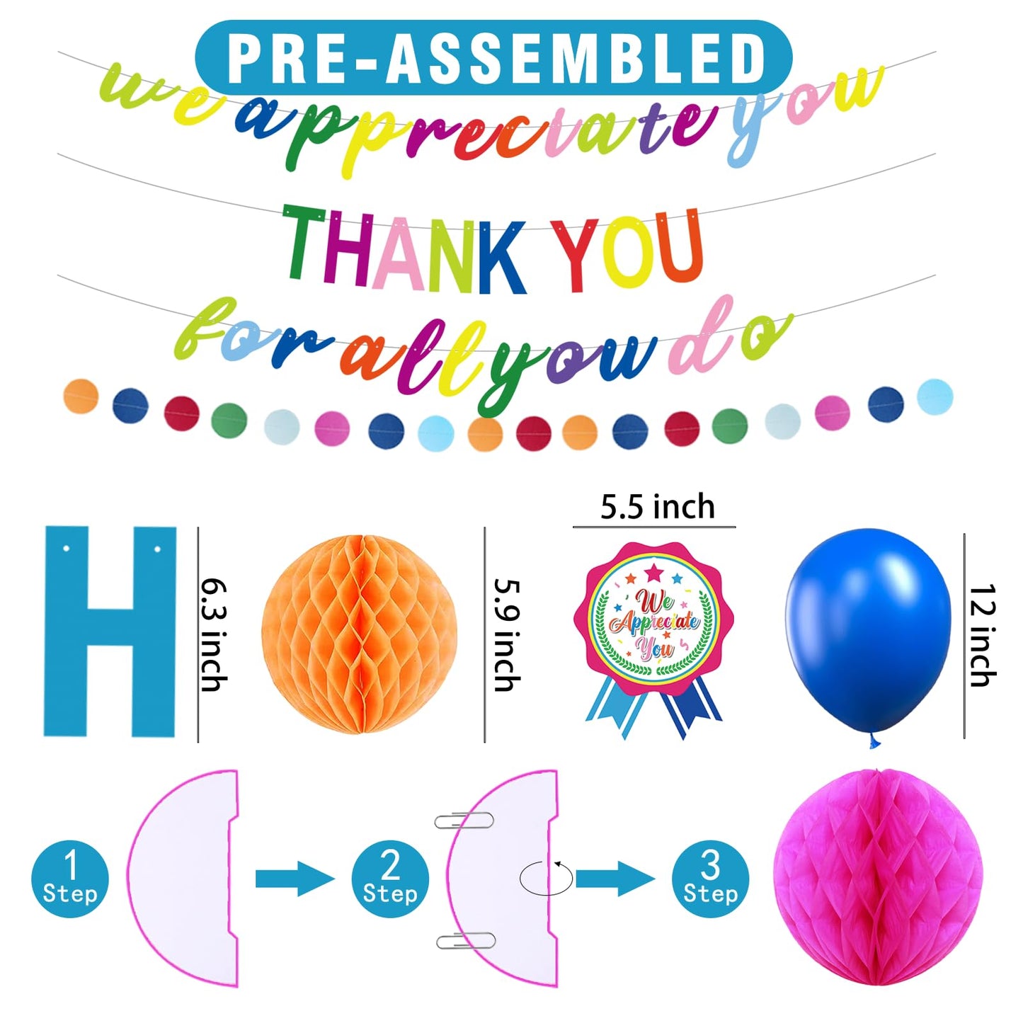 We Appreciate You Decorations,Pre-Strung Iridescent Thank You for All You Do Banner,Work Office Party Decoration for Employee Worker Staff Teacher