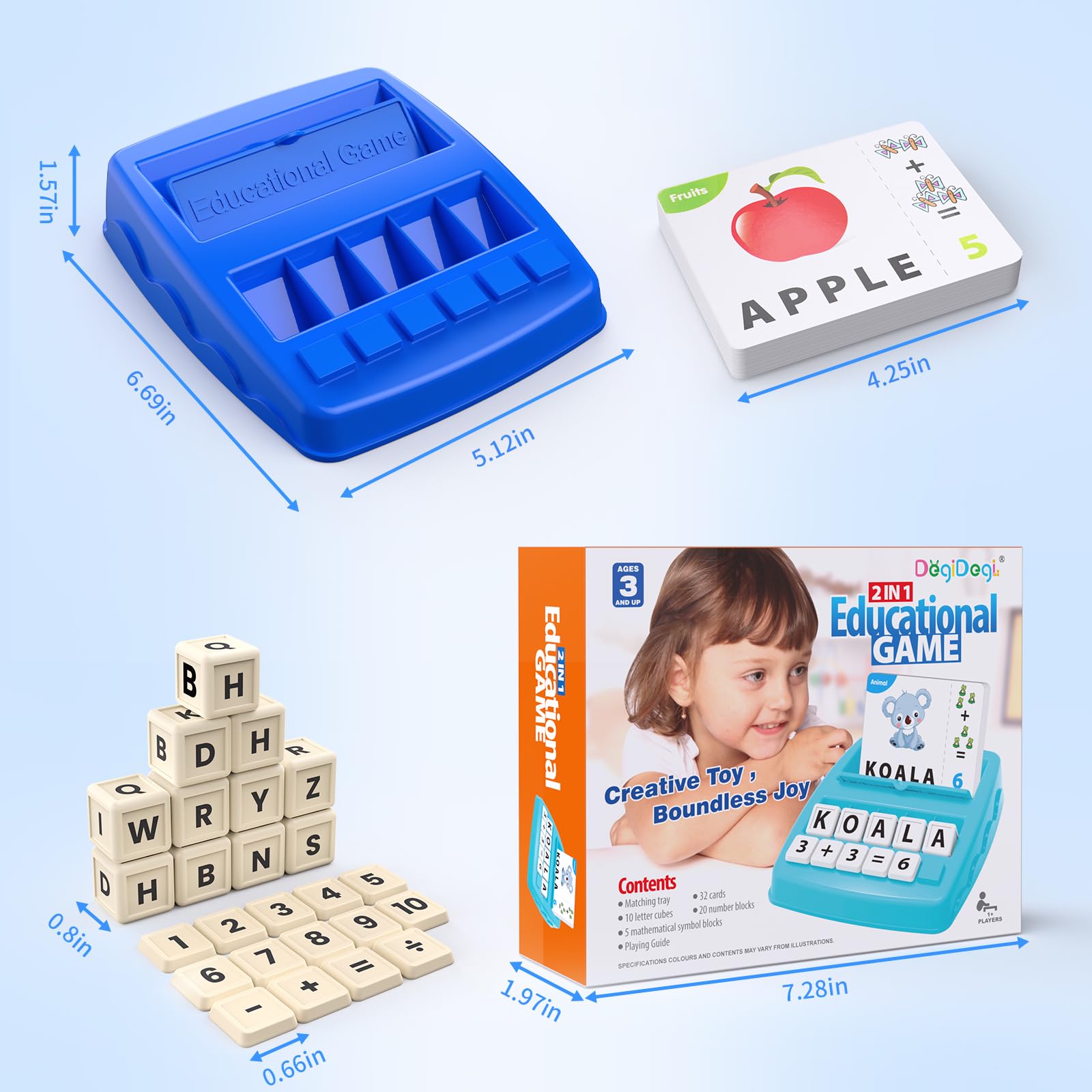 DEGIDEGI Educational Toys for Kids Ages 3-8, Matching Letter Spelling Math Counting Game,Learning Game for Preschool& Kindergarten Kids, Birthday