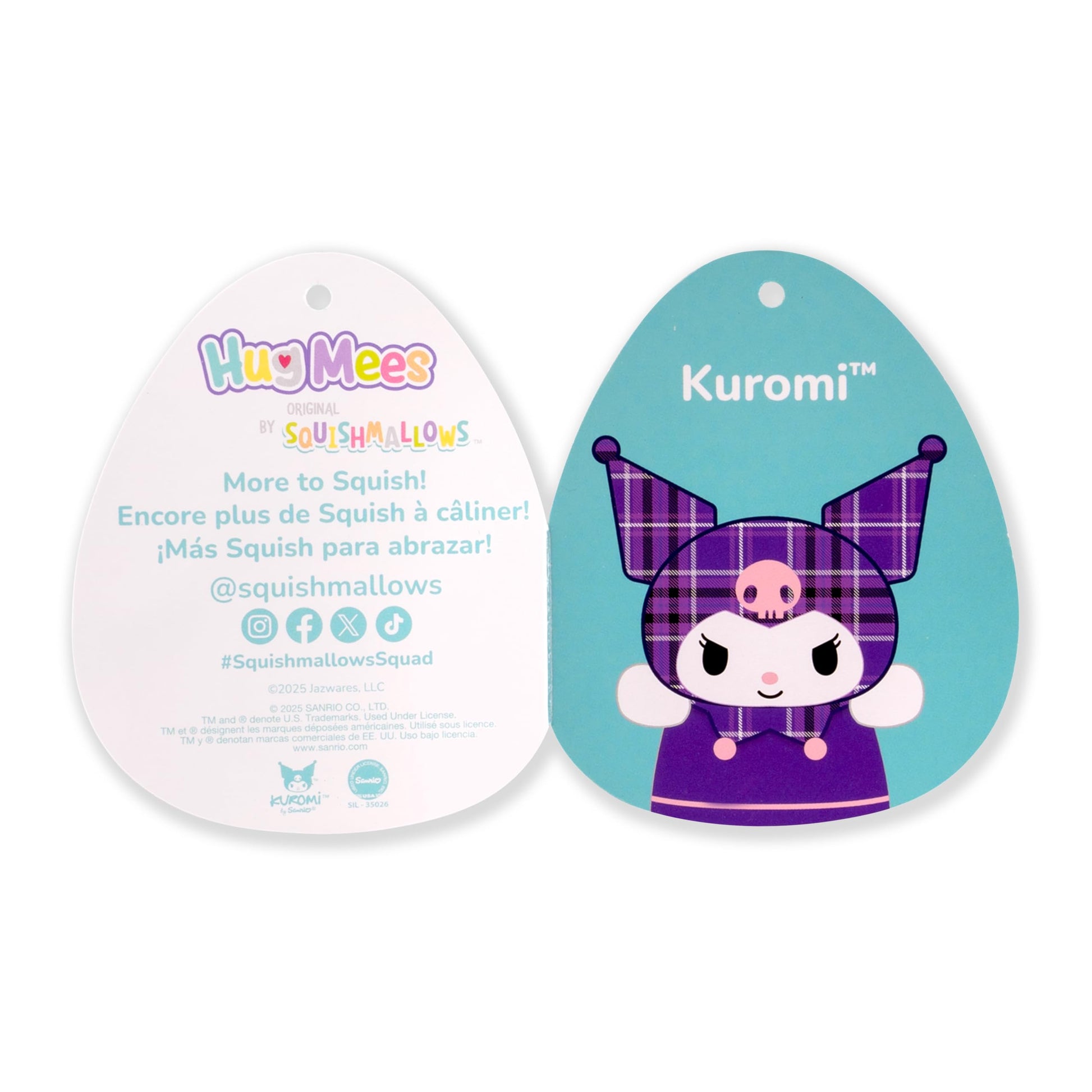 Squishmallows Original Sanrio 10in Plaid Kuromi HugMees - Ultrasoft Official Jazwares Plush (Medium-Sized)