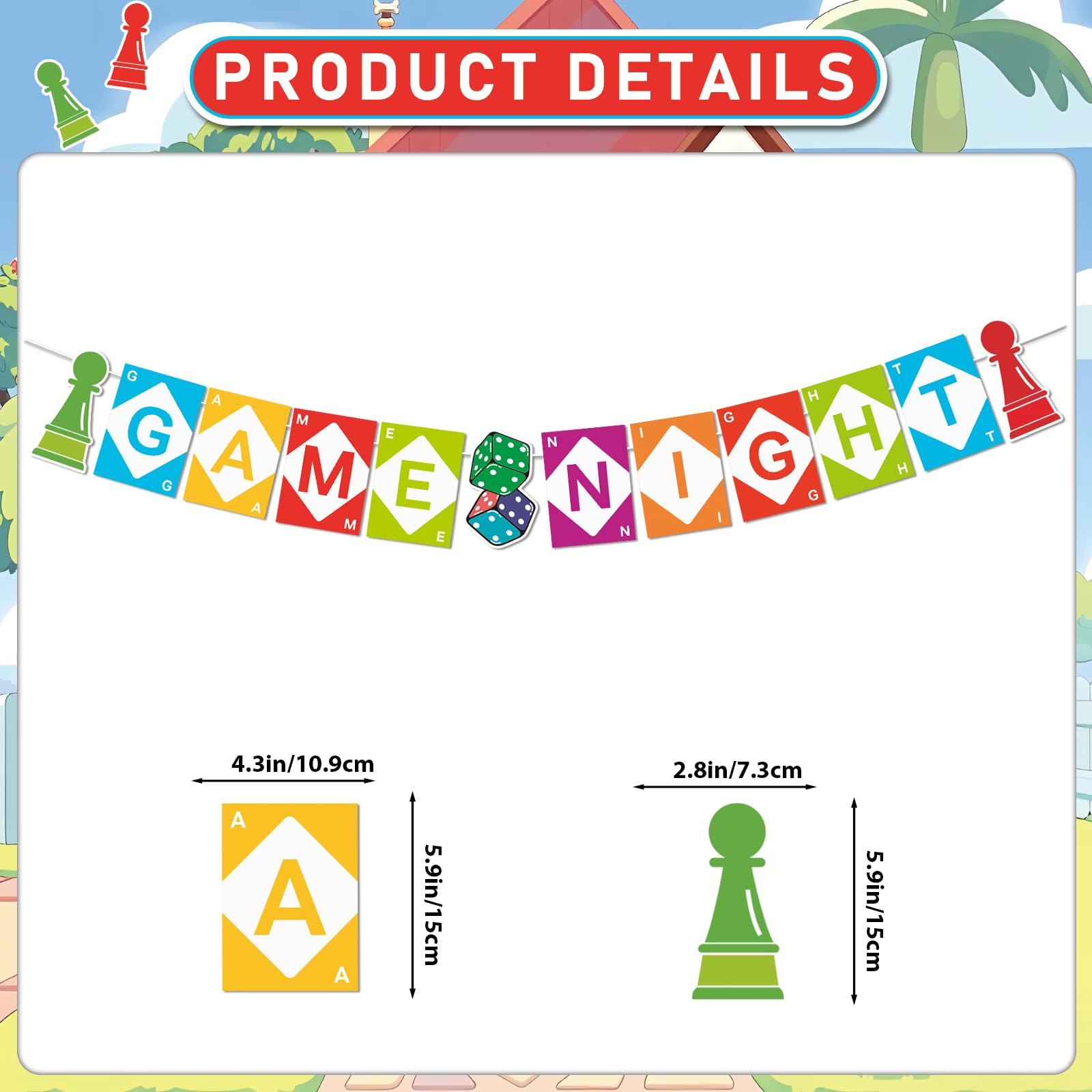 Game Night Decorations Funny Game Night Party Decorations with Chess Chess Card Game On Theme Banner Hanging Siwrls Ceiling Streamers Stickers