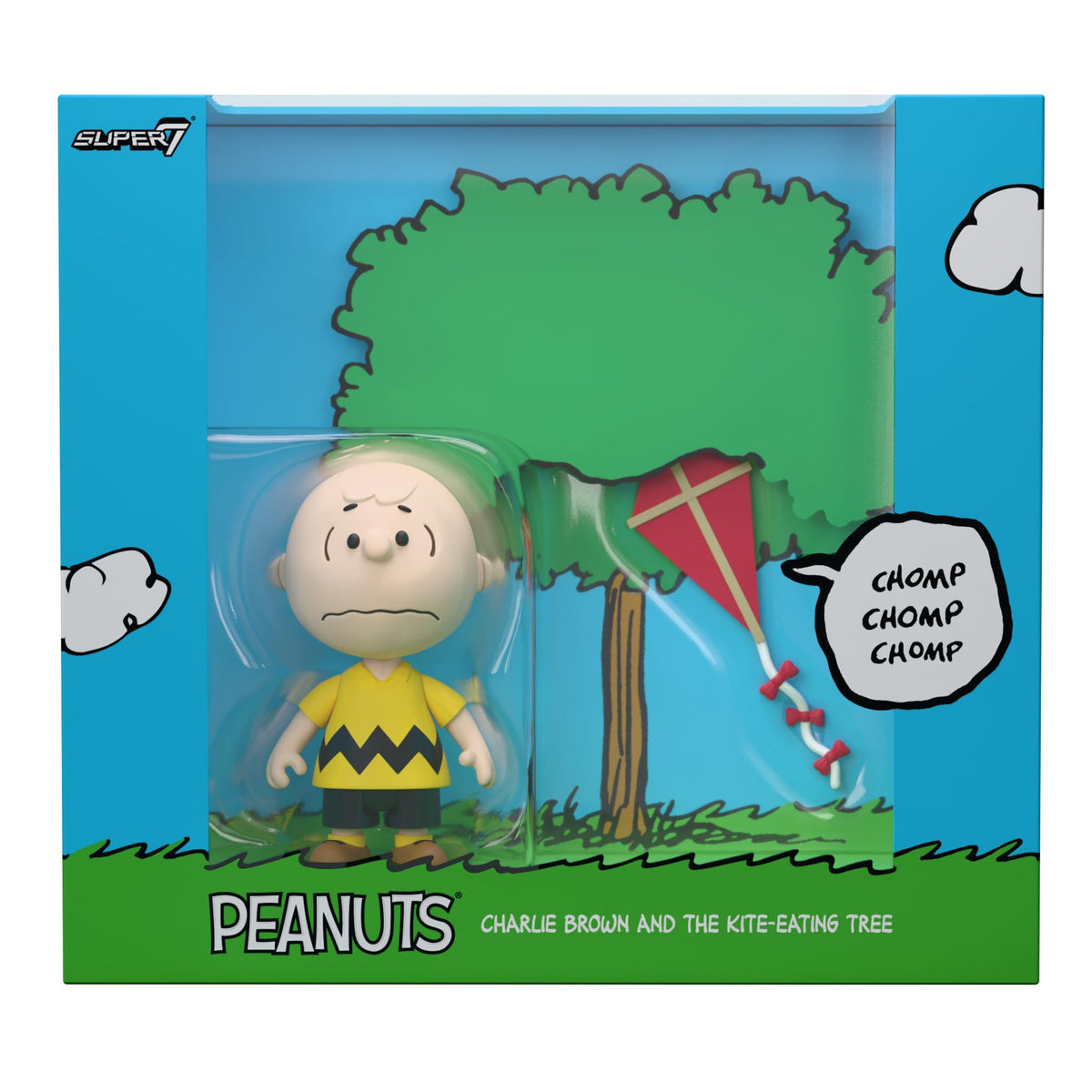 Super7 Reaction Figure Peanuts Charlie Brown and The Kite-Eating Tree (Diorama Box) - 3.75" Peanuts Action Figure with Accessory - Classic Cartoon