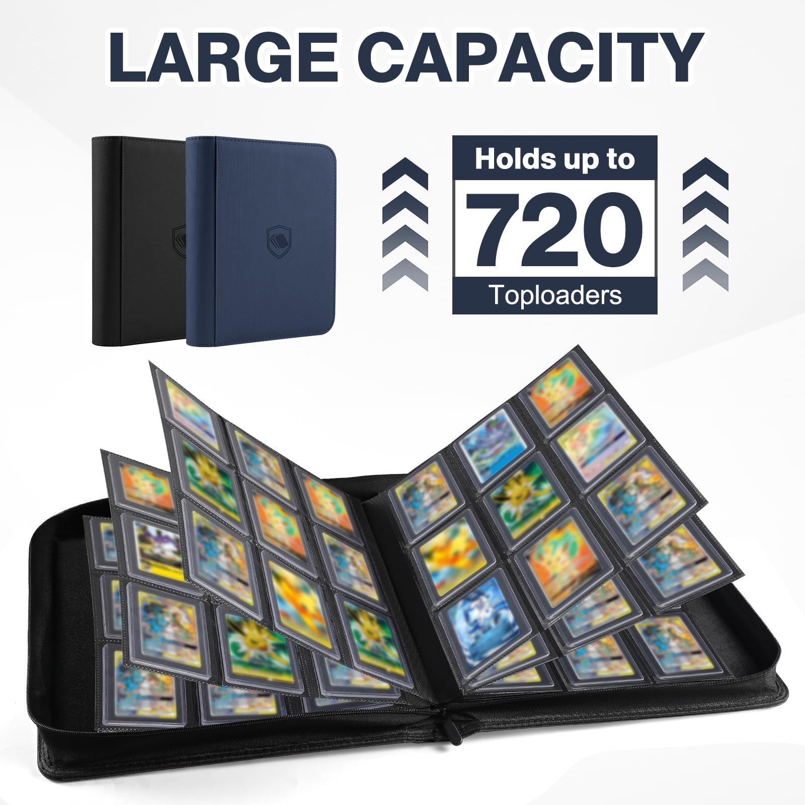 Top Loader Binder 2 Pack, Holds 720 Toploader, 108 Toploaders and 150 Card Sleeves INCLUDED, 9 Pocket Toploader Binder for 3" x 4" Rigid Toploaders