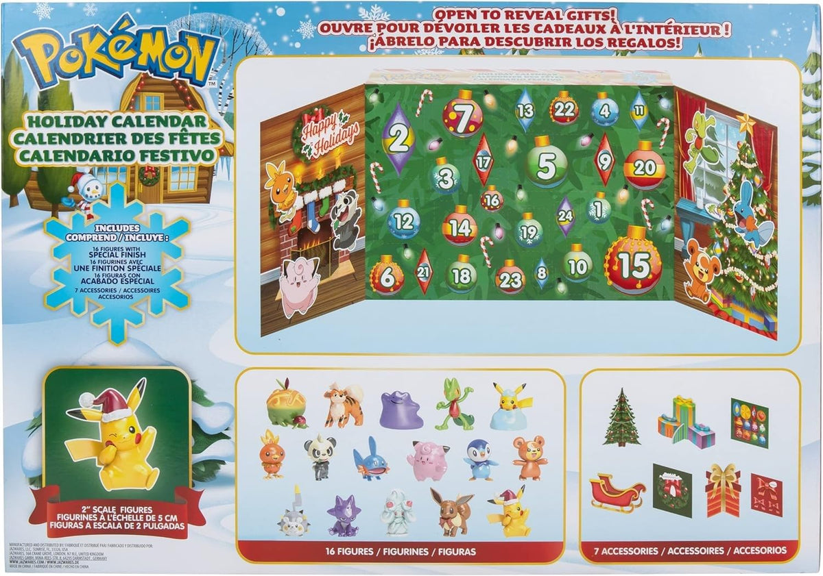 Pokémon PKW2689 Holiday Calendar-Features 16 2-Inch Battle Figures with Special Finish and Eight Unique Accessories, Multi, 43 x 7 x 12 Centimeters