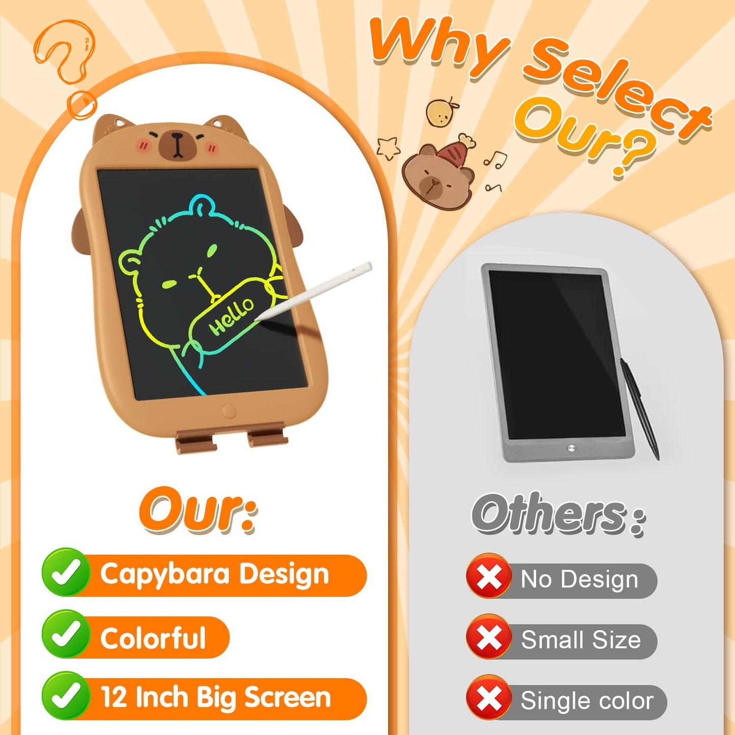12 Inch Capybara LCD Writing Tablet for Kids,Doodle Board Drawing Pad Toy