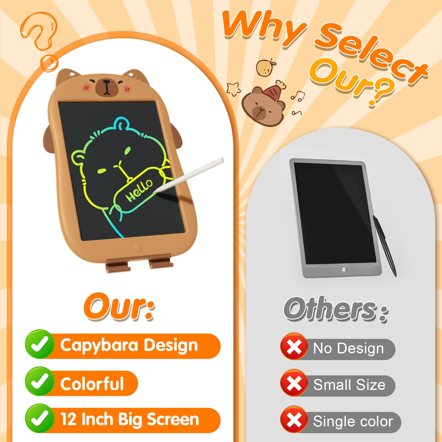 12 Inch Capybara LCD Writing Tablet for Kids,Doodle Board Drawing Pad Toy