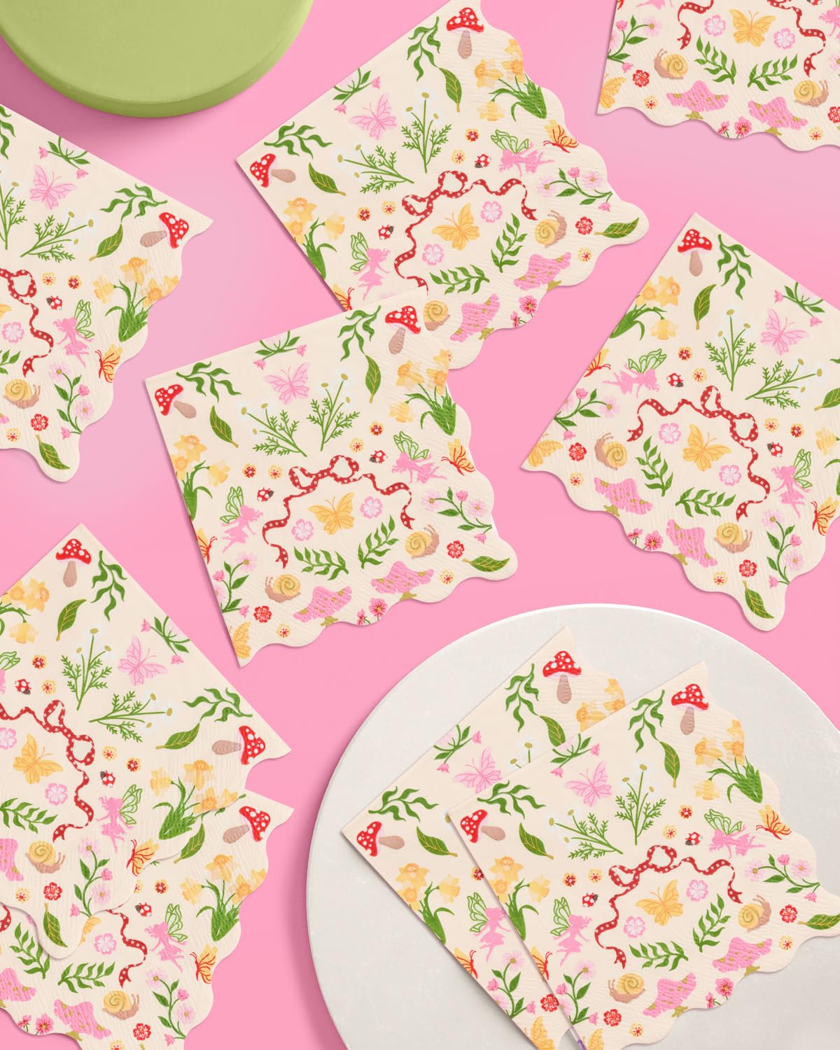 xo, Fetti Garden Fairy Napkins - 25 ct | Woodland Party Decorations, Spring Tea Party, Kids Birthday, Butterfly, Mushrooms, Pink Floral, Gingham