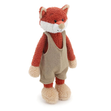 JamieCare 12" Cute and Cuddly Red Fox Stuffed Animal in Trendy Knit Overalls,Made with Premium Materials, Hypoallergenic,Warming Gift for Birthdays