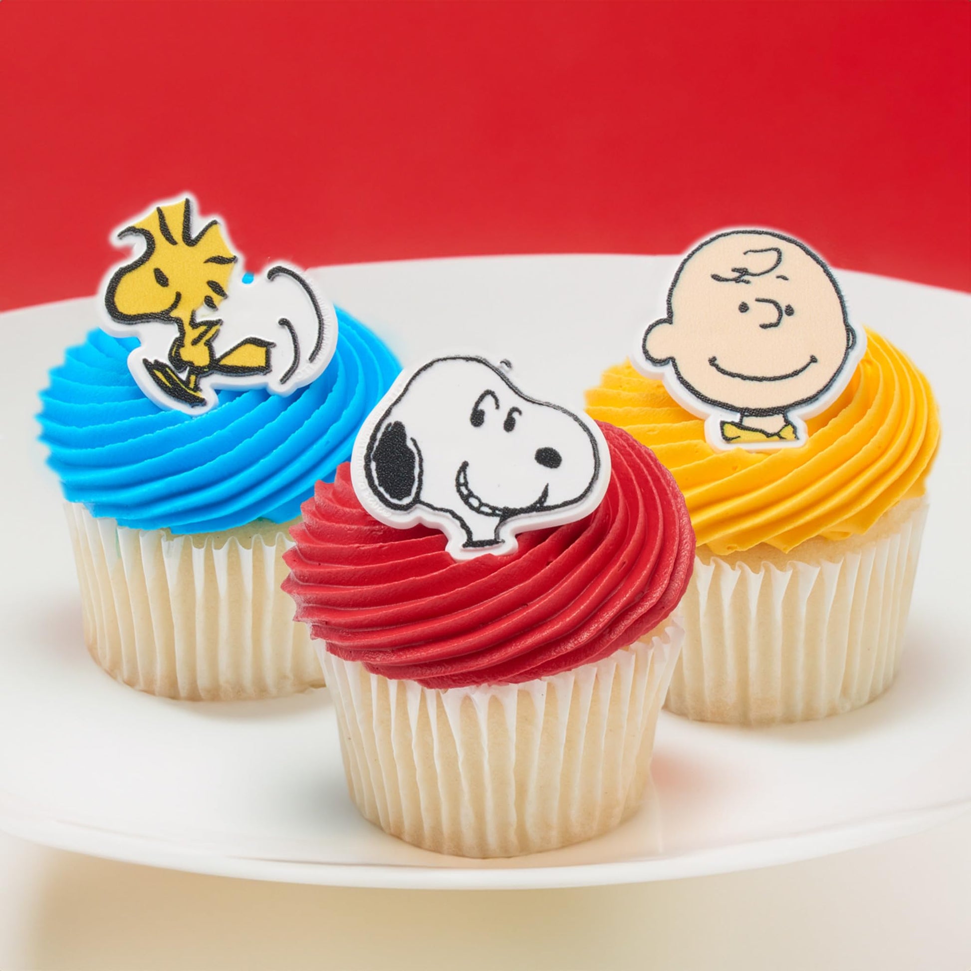 DecoPac Peanuts® Cupcake Rings, 24 Peanuts® Snoopy®, Charlie Brown, Woodstock® Cupcake Decorations, Food Safe Cake Toppers - 24 Pack