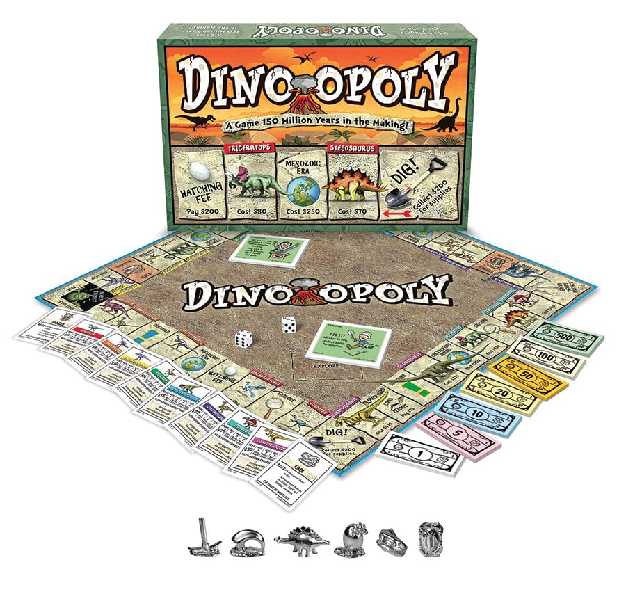 Dino-Opoly Board Game - A Property Trading Game 150 Million Year in The Making! - for 2 to 6 Players Ages 8 and up