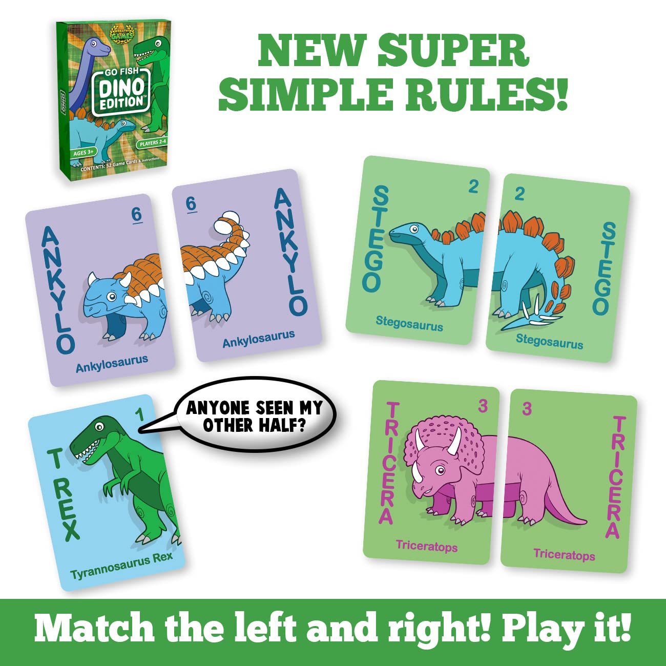 Wreathy Games® - Go Fish Dino Edition® Card Game Deck - Ages 3 and up (Dino)