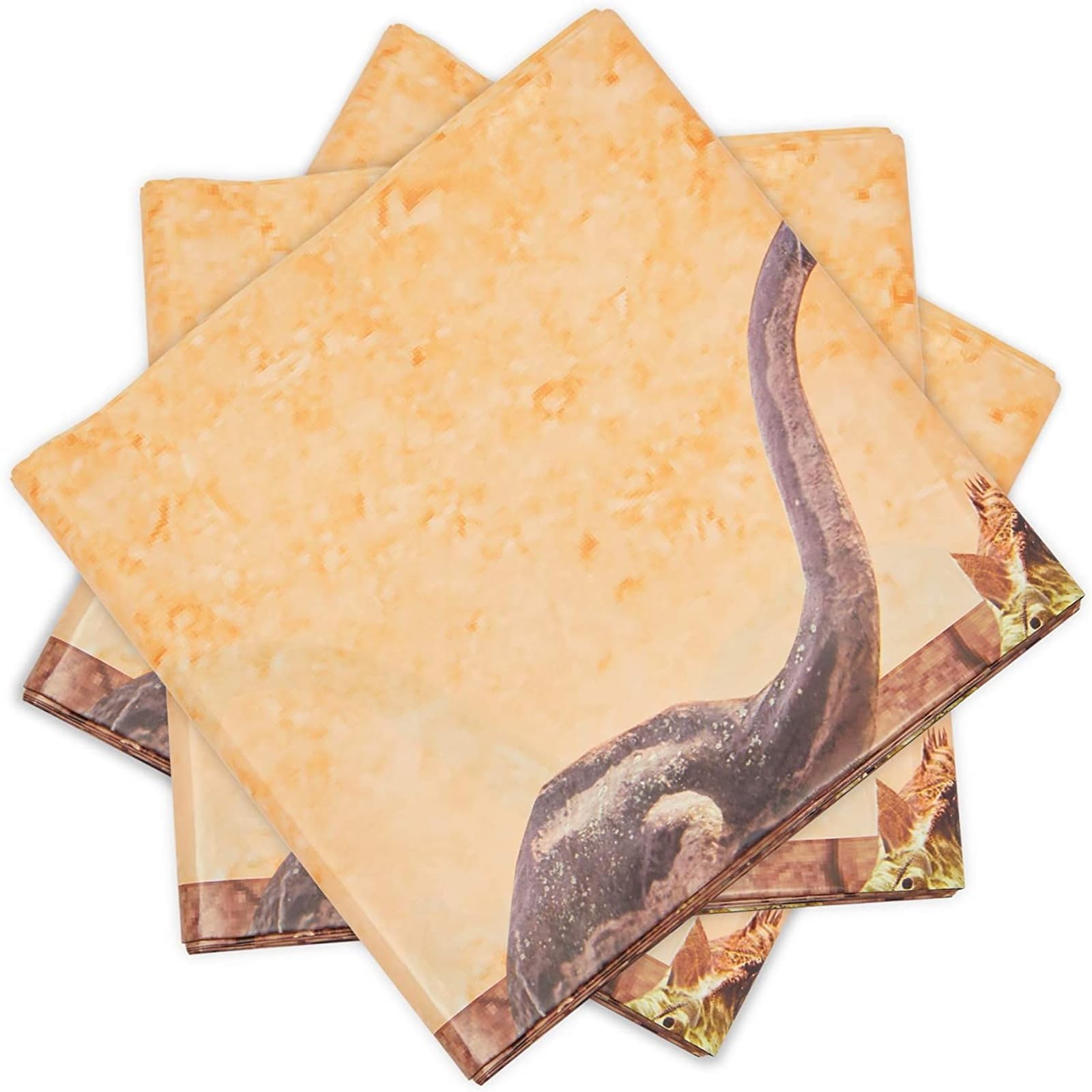 BLUE PANDA Plastic Tablecloth - 54 x 108 in, Brown, 3 Pack - Disposable & Reusable Tablecloth for Dinosaur Birthday Party & Party Decorations