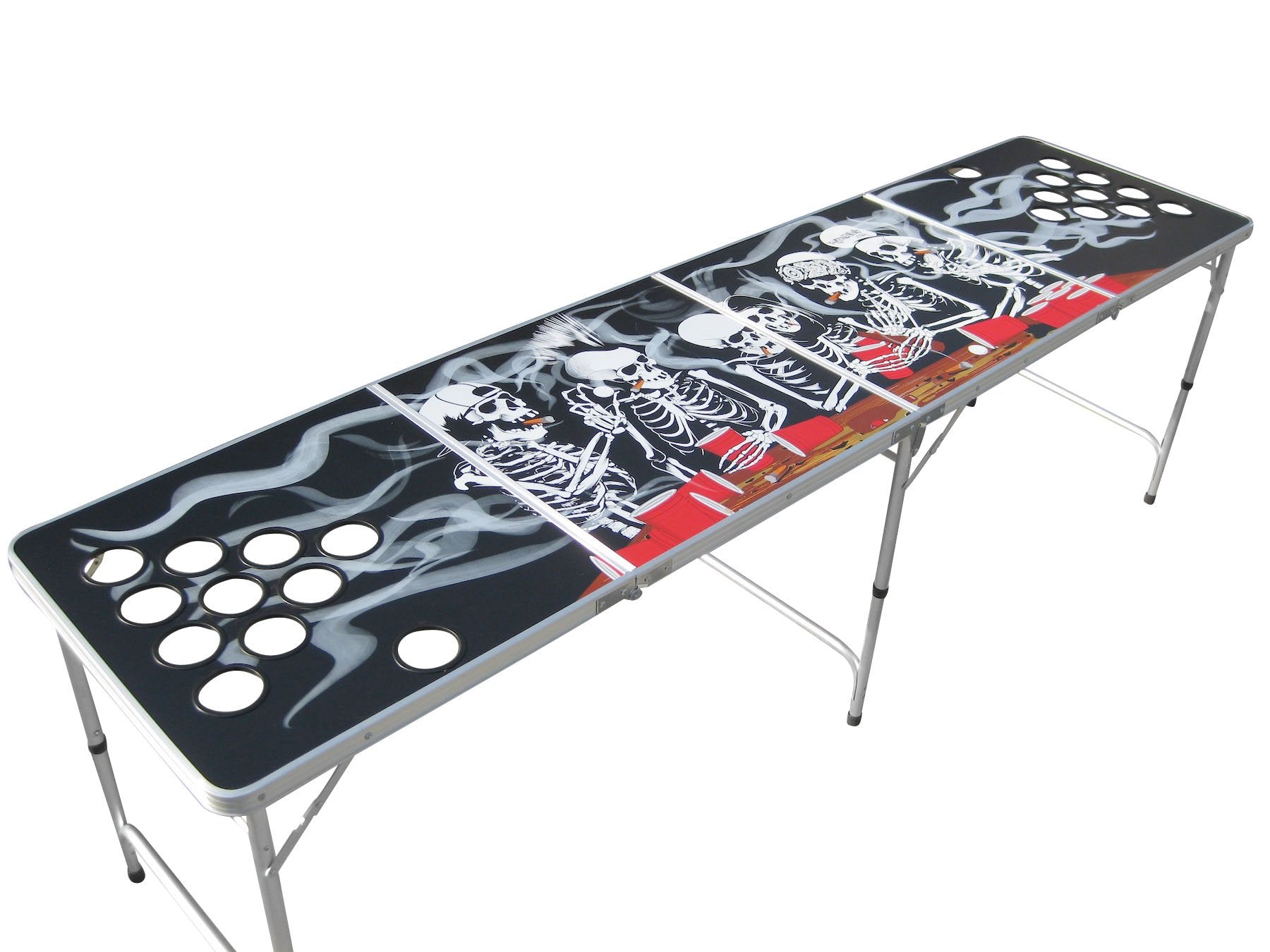 Bones Portable Pong Table with Cup Holes for Football Tailgating, Camping, Halloween Decoration Games.