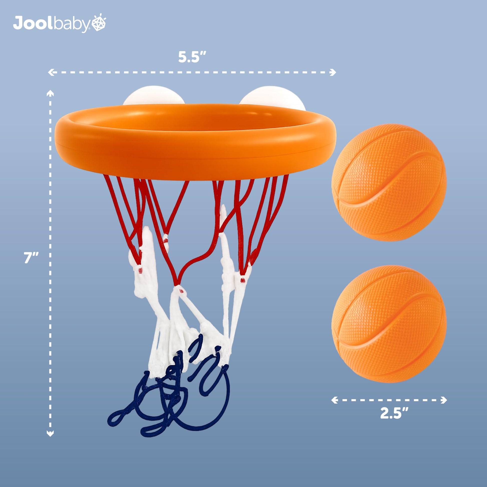 Jool Baby Bath Basketball Hoop for Toddlers, Kids Bathtub Toy - Includes Basketball Net w/ Suction Cups, 2 Basketballs