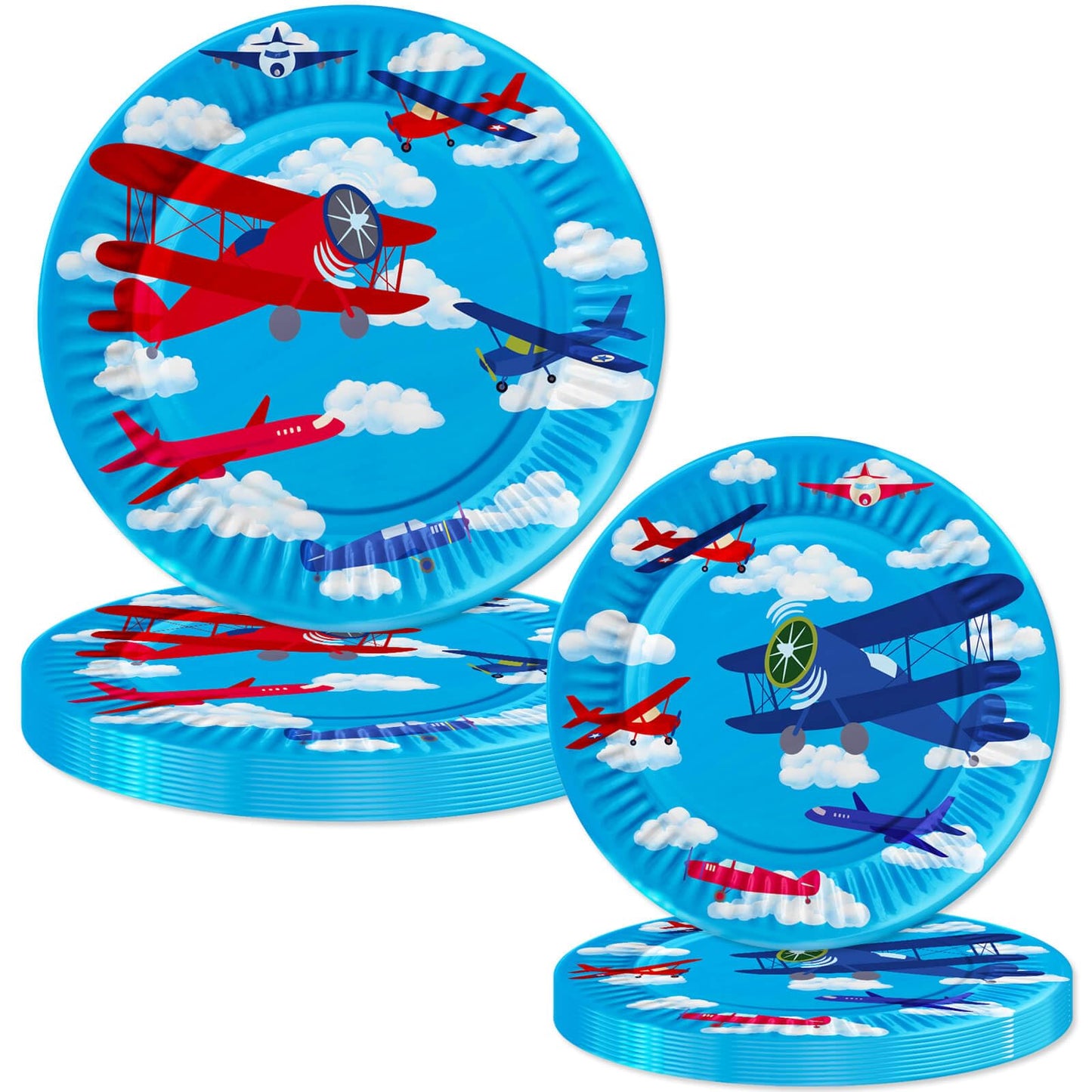 LetDec Airplane Birthday Party Tableware Airplane Aircraft Disposable Paper Plates Dinnerware for Aviation Theme Boys Birthday Baby Shower Party