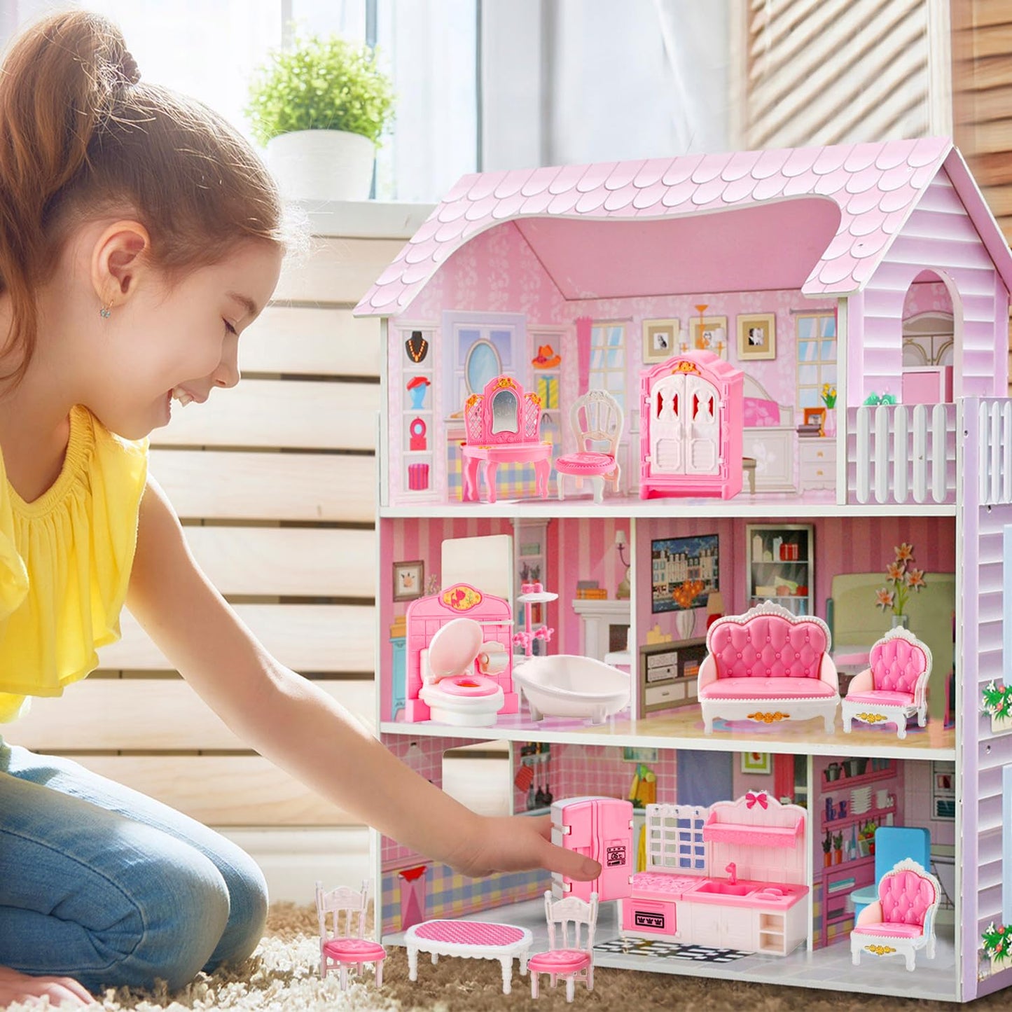 35 Pcs Dollhouse Furniture Accessories Set Mini House Furniture Small Dollhouse Miniature Furniture Play House Accessories 1:12 Tiny Kitchen Bedroom