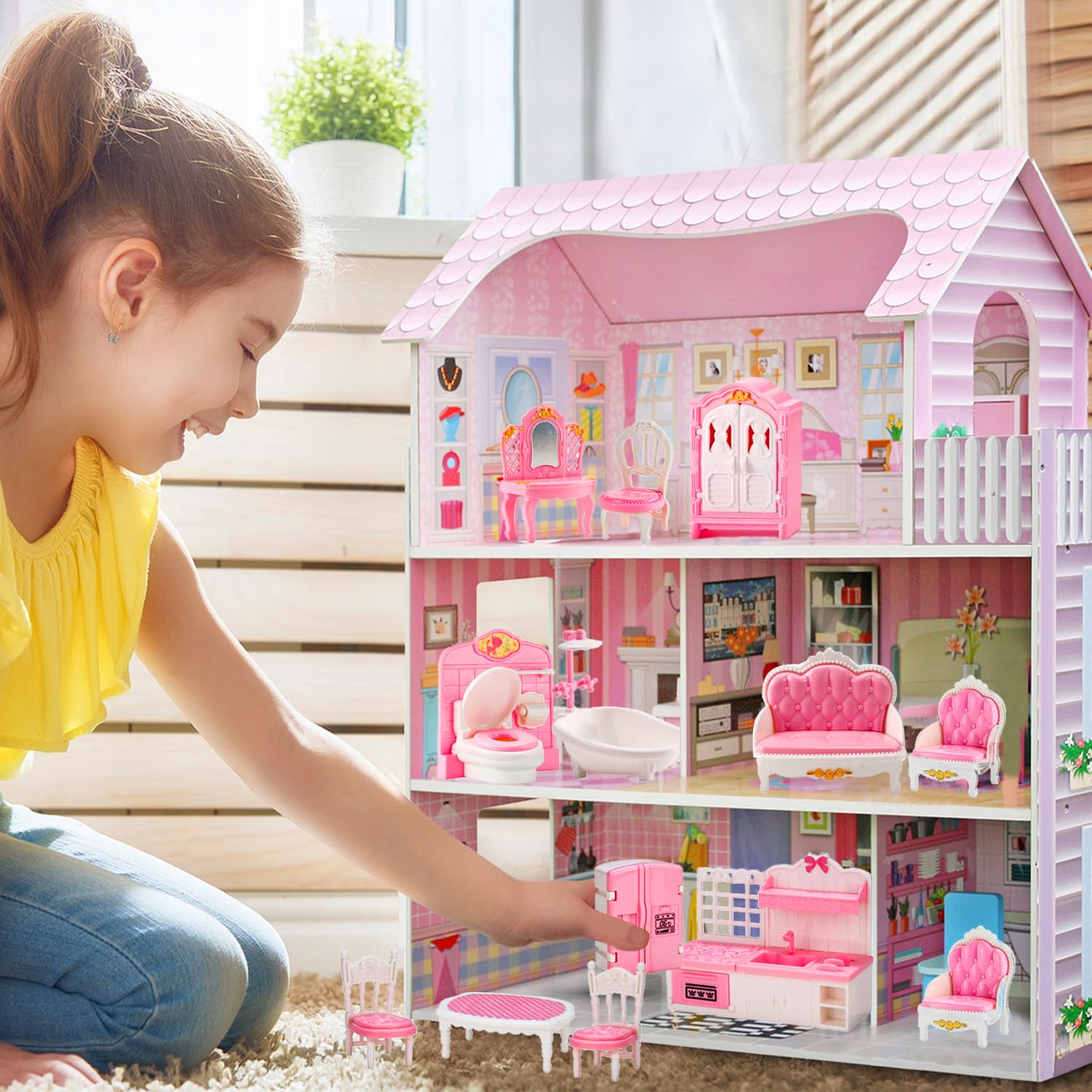 35 Pcs Dollhouse Furniture Accessories Set Mini House Furniture Small Dollhouse Miniature Furniture Play House Accessories 1:12 Tiny Kitchen Bedroom