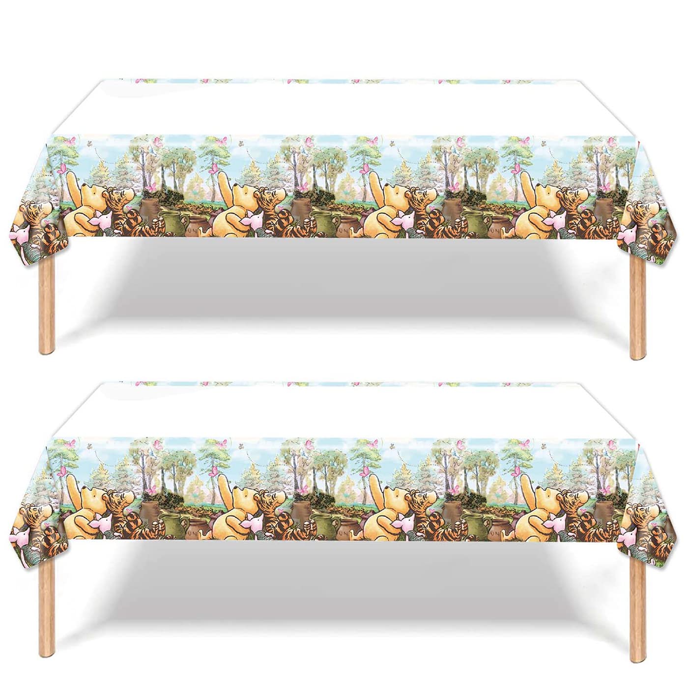 ARWANG 2pcs Pooh Bear Tablecloth Disposable Tablecover Birthday Party Supplies and Decorations for Kid Boy Baby Shower Rectangle Tables 70"X42",2 Pack