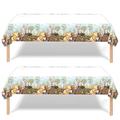 ARWANG 2pcs Pooh Bear Tablecloth Disposable Tablecover Birthday Party Supplies and Decorations for Kid Boy Baby Shower Rectangle Tables 70"X42",2 Pack