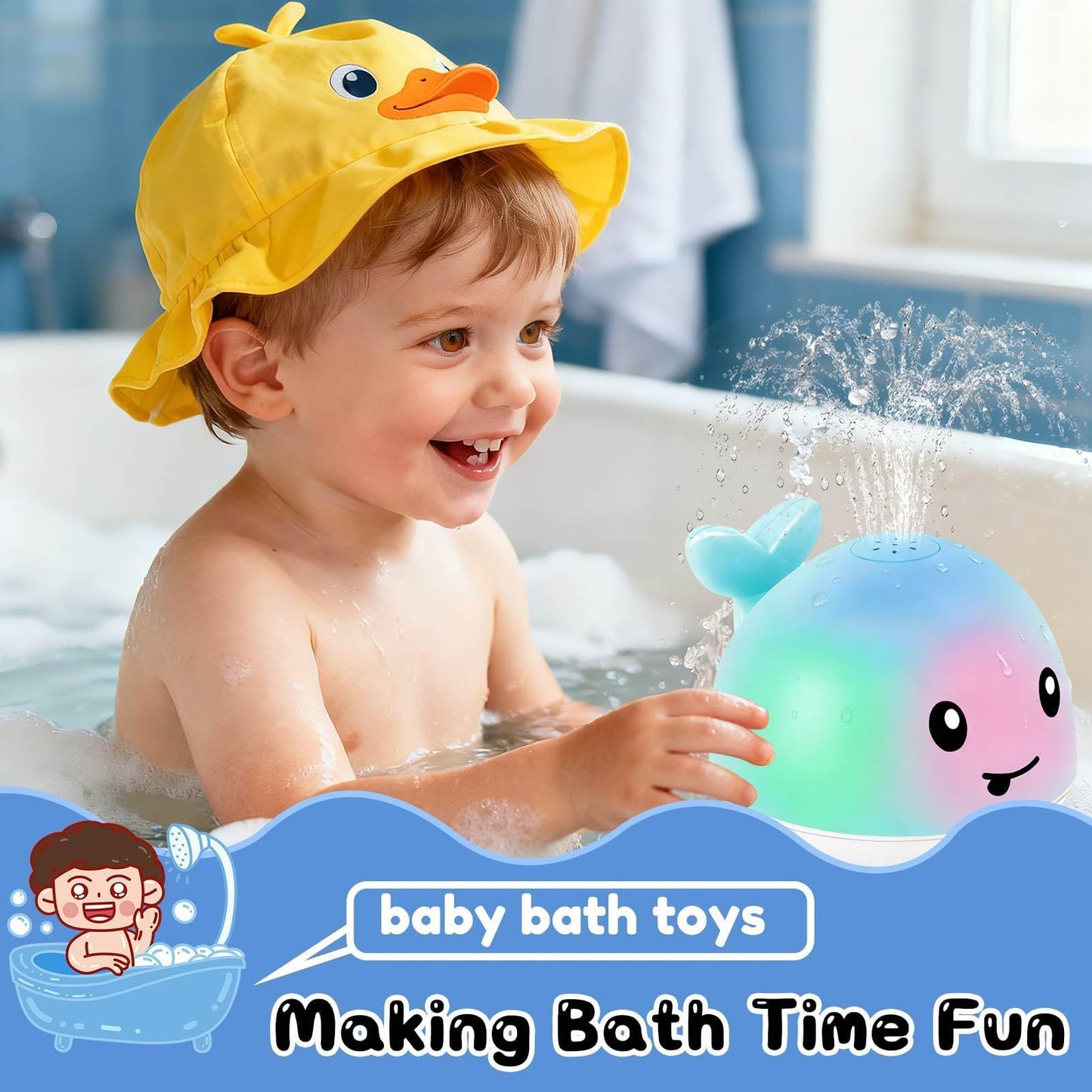 Baby Bath Toys 6-12-18 Months - Christmas Stocking Stuffers For Kids Ages 1-3 1 2 3 Year Boy Girl Gifts, Infant Baby Gifts Light Up Whale Bath Toy
