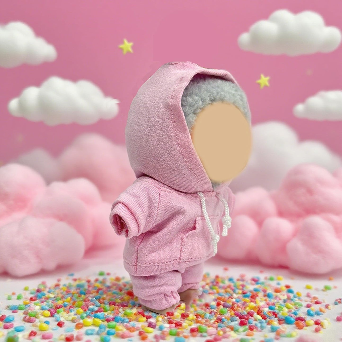 17cm Dolls Clothes Outfit Set for Doll - Casual Style Hoodies Clothing Set for Doll Dress Up, Pink Set