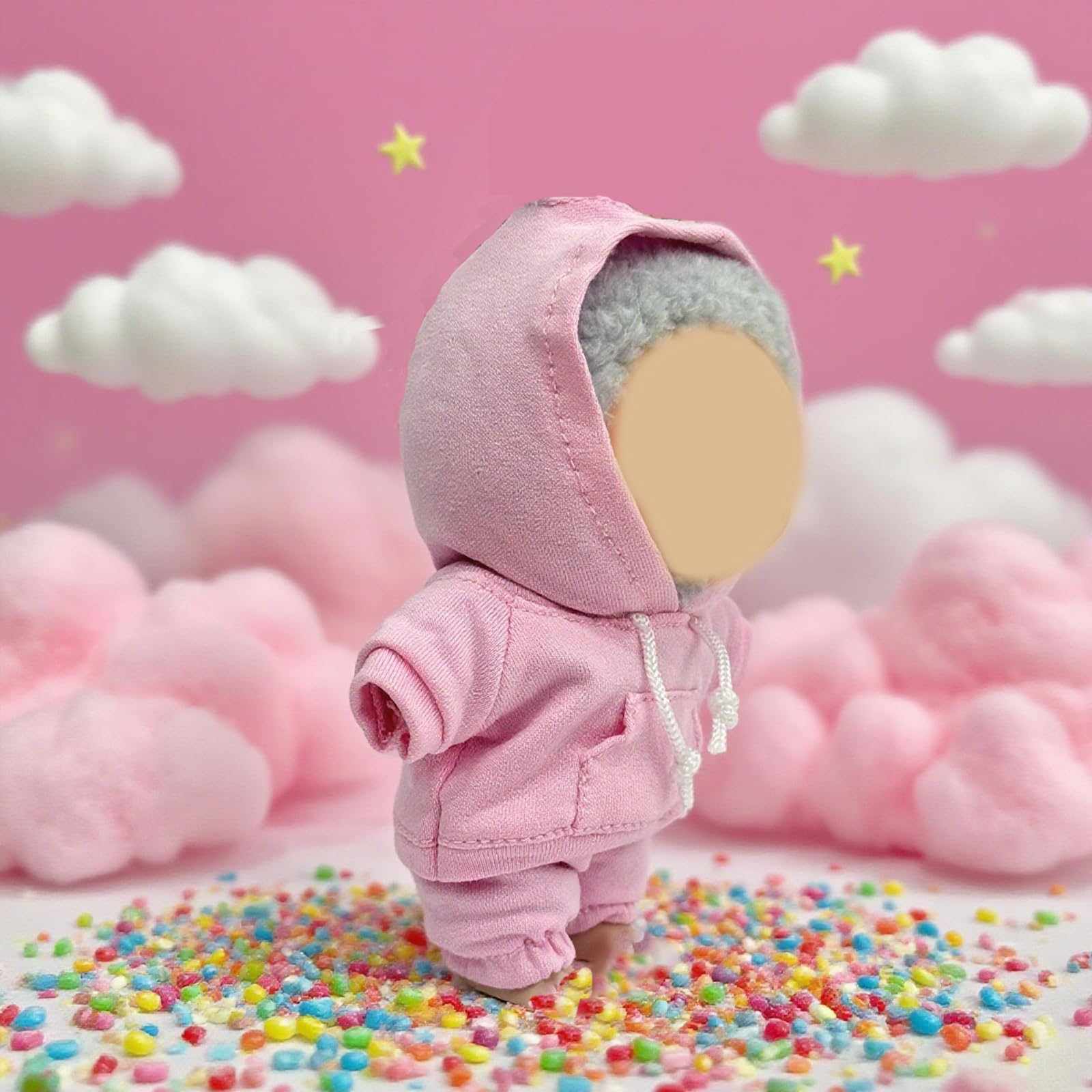 17cm Dolls Clothes Outfit Set for Doll - Casual Style Hoodies Clothing Set for Doll Dress Up, Pink Set