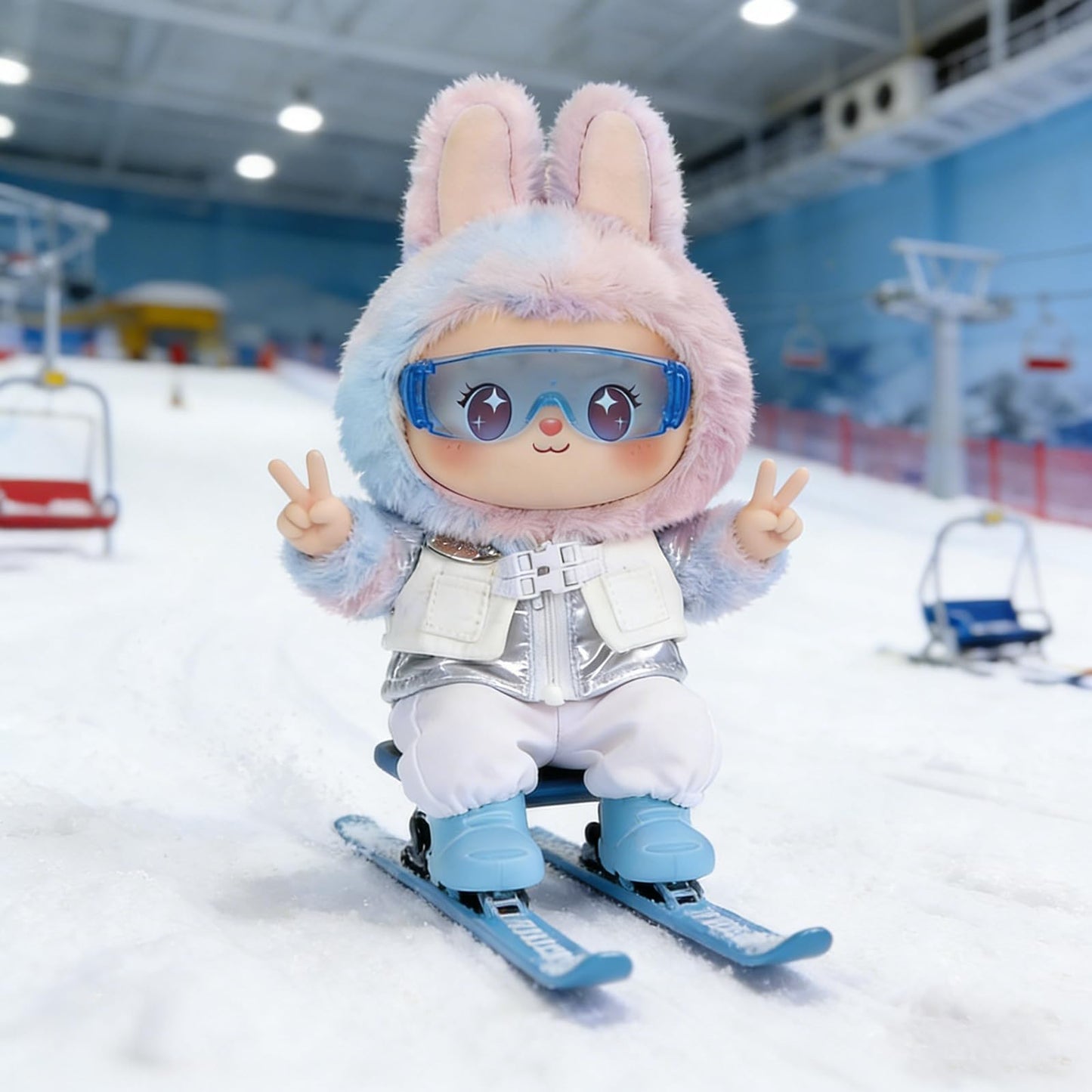 CiuZikGok 4-Piece Ski Set, Winter Clothes for Doll, Includes Ski Goggles, Jacket & Snow Pants and Twin Skis Perfect for 17cm Dolls (Doll Not Included)