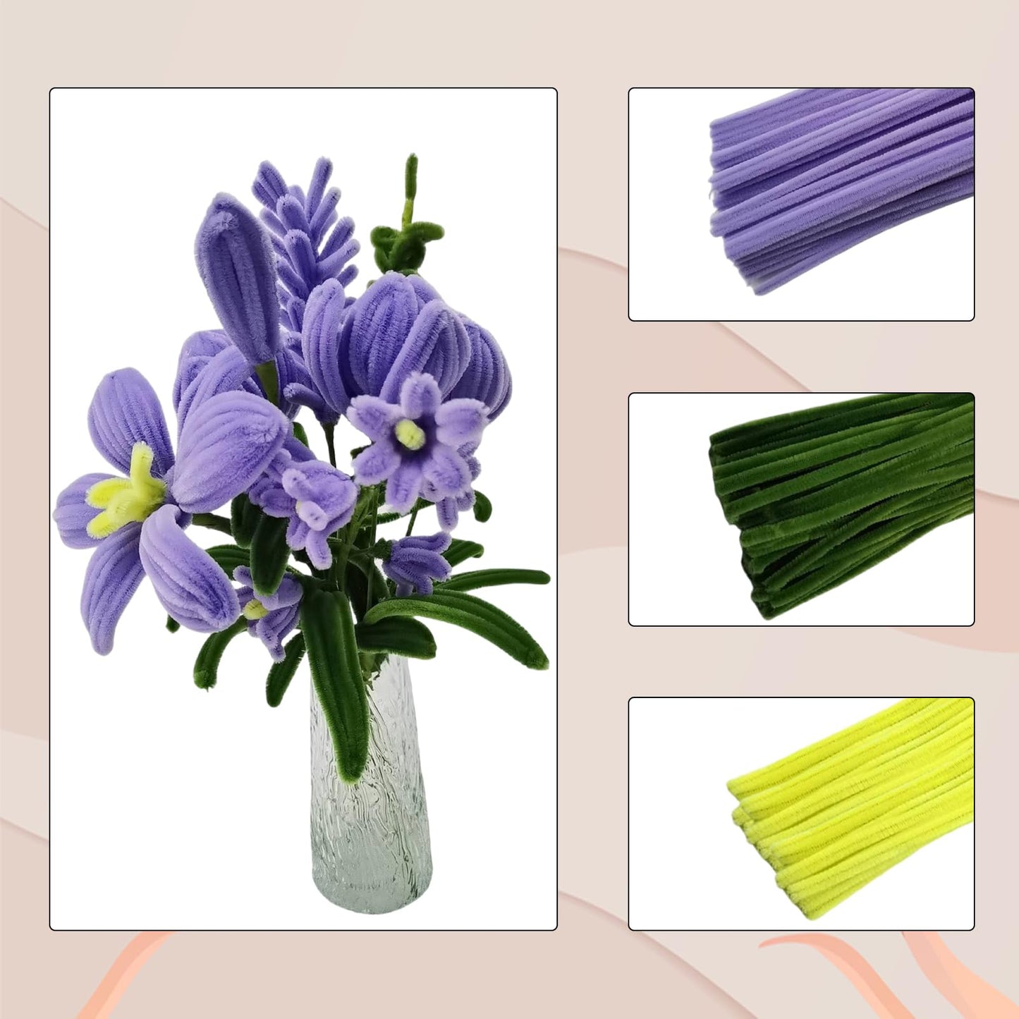 Swpohrat 210 Pieces Craft Pipe Cleaners Flower Set,Chenille Stem Pipecleaner Kit for Craft Tulip Lily Bouquet Making,DIY Craft Projects and Holiday
