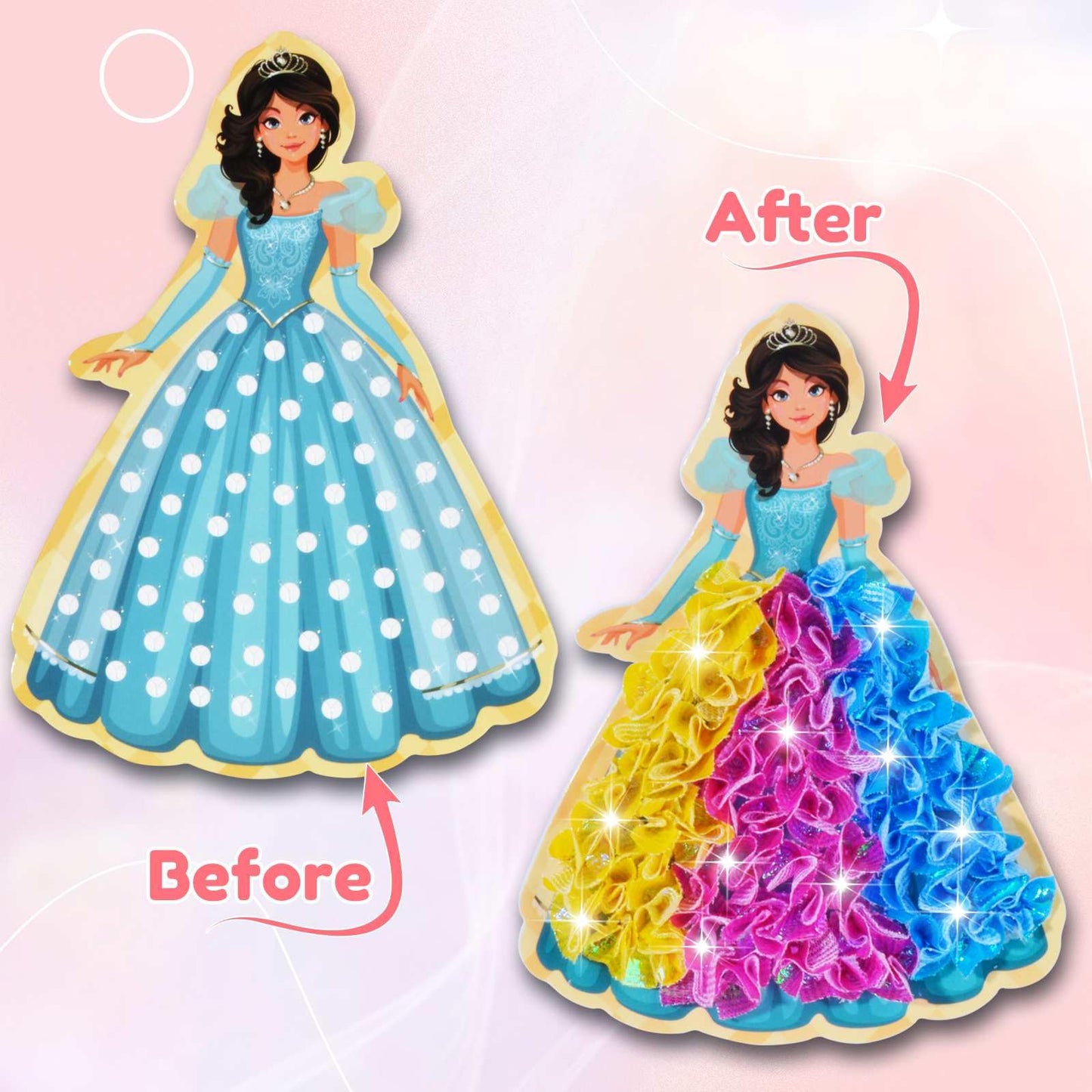QLKYTALA Poke Poke Art Kits for Girls - Arts and Crafts for Kids 4-8 - 4 5 6 7 8 9 10 Year Old Girl Birthday Gifts - Princess Dress-Up DIY Creative