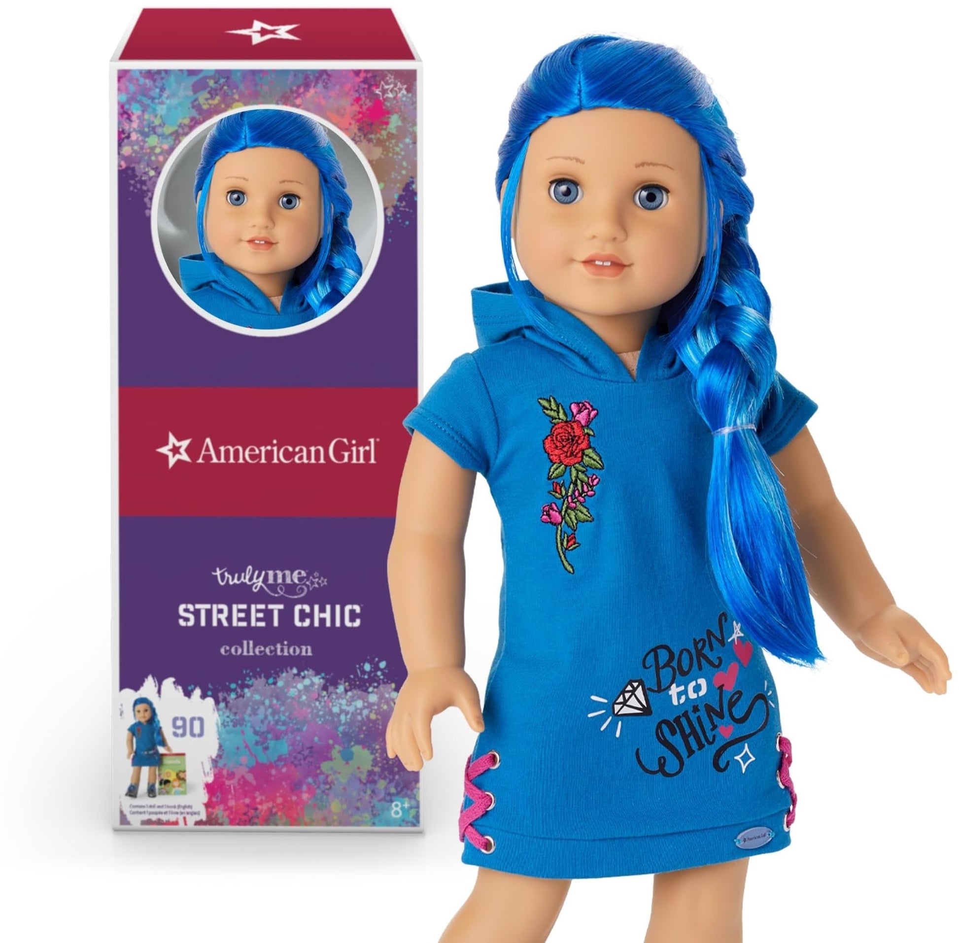 American Girl Truly Me 18-inch Doll #90 with Blue Eyes, Long Blue Hair, and Lt-to-Med Skin in Skater Dress, For Ages 6+