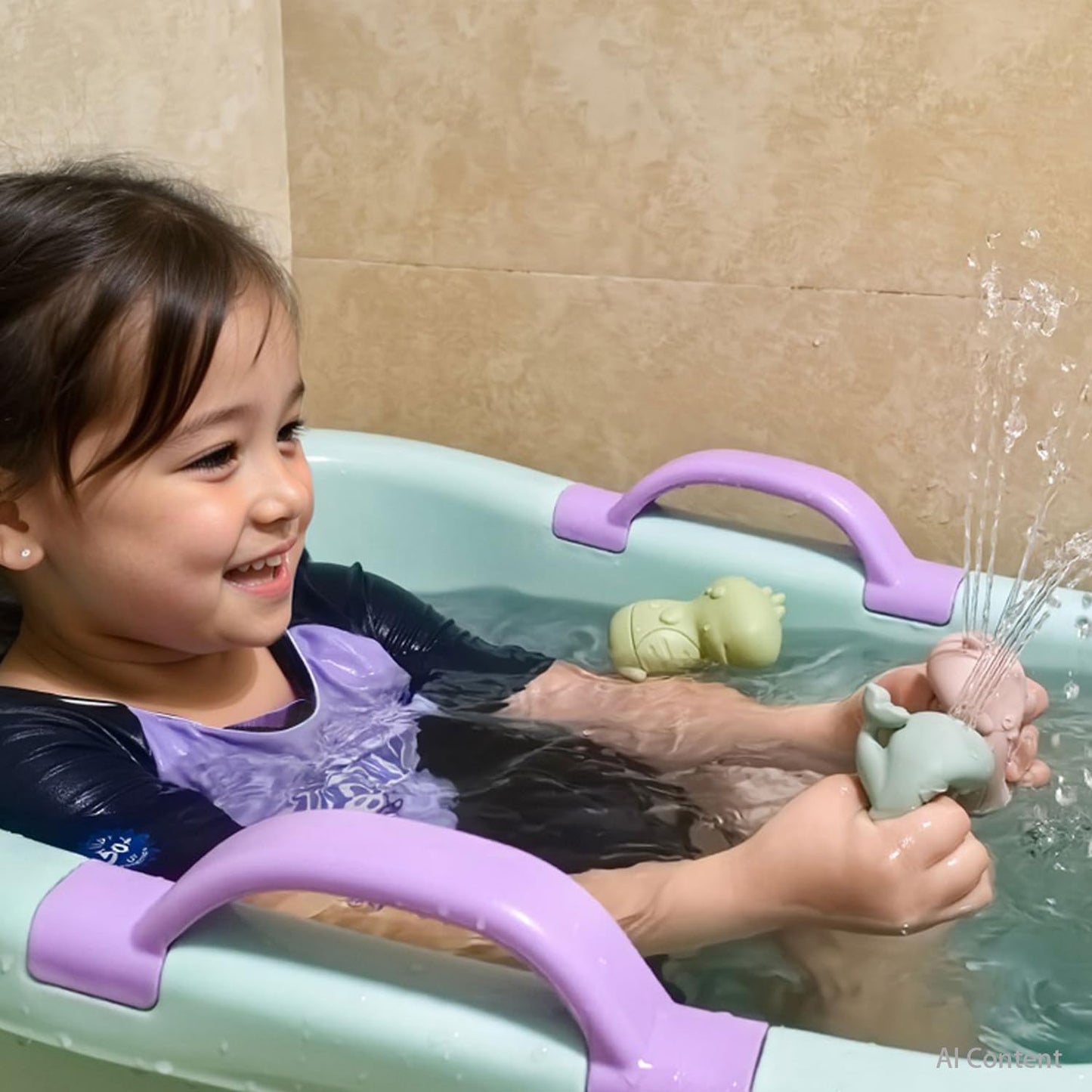 Ginbear Silicone Baby Bath Toys, Non-Toxic Mold Free Infant Squirty Bathtub Toys for Toddlers 6 Months+, Pack of 4 (Marine)