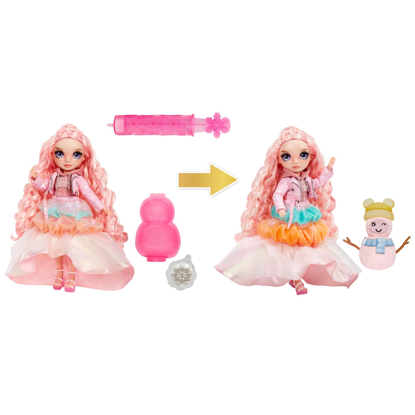 Rainbow High Winter Wonderland Bella - Pink 11” Fashion Doll with Magic Snow Hidden in Fashion That Puffs Up with Water, and Snowman Kit, for Kids