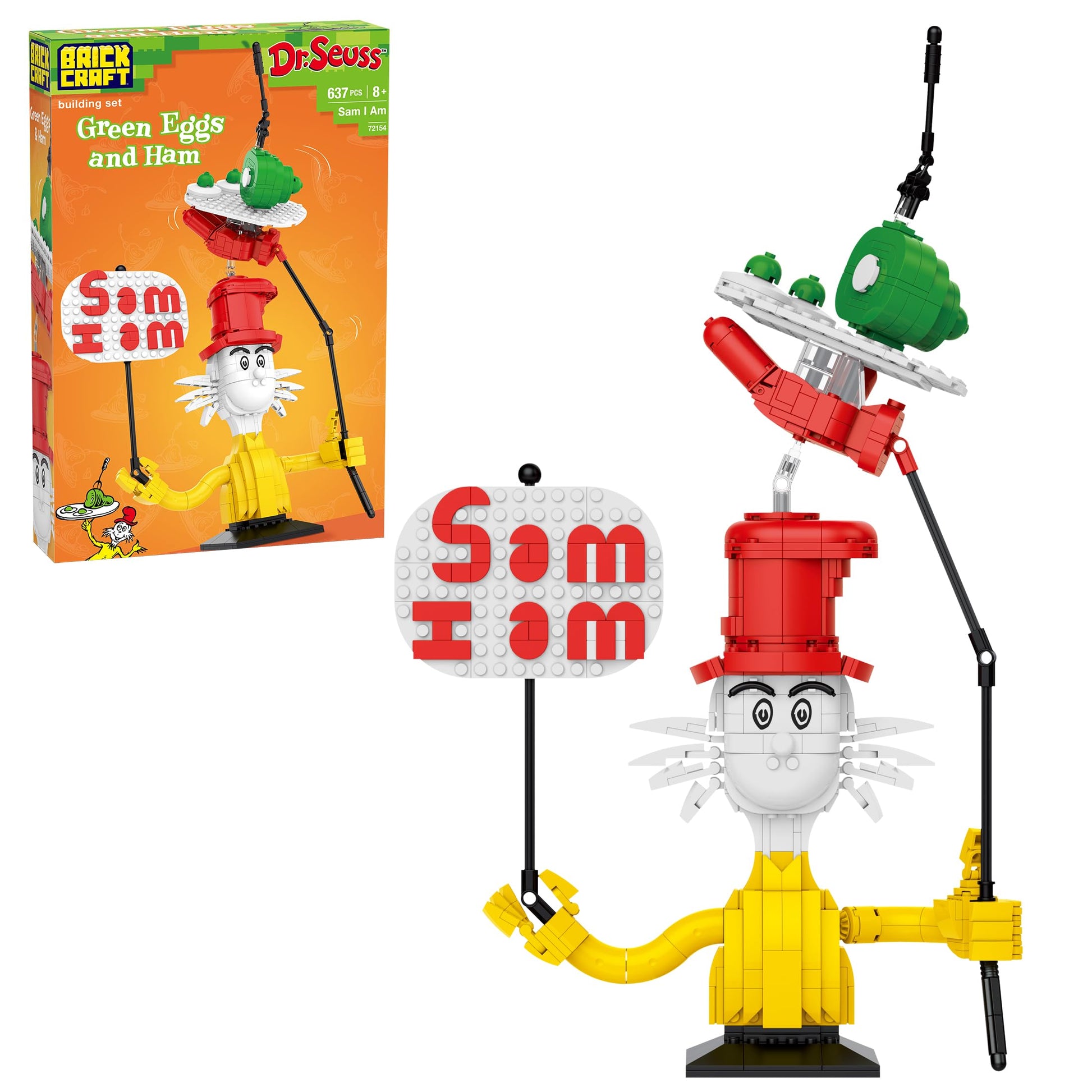 Brickcraft Officially Licensed Dr. Seuss Sam I Am Green Eggs and Ham Building Set with Sign, 637 Pieces, Multicolor Brick Toy for Kids and Adults